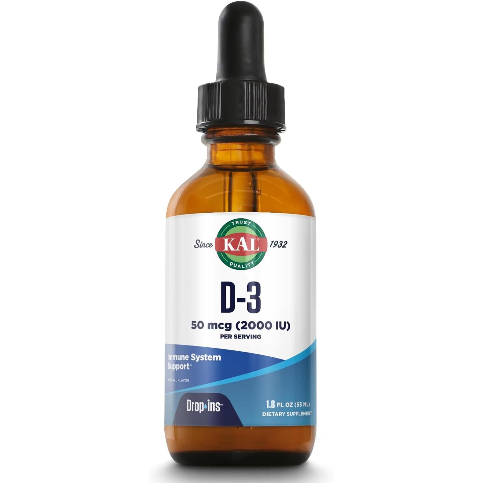 KAL Vitamin D3 2000 IU DropIns Liquid Vitamin D3 Drops Vegetarian 53ml