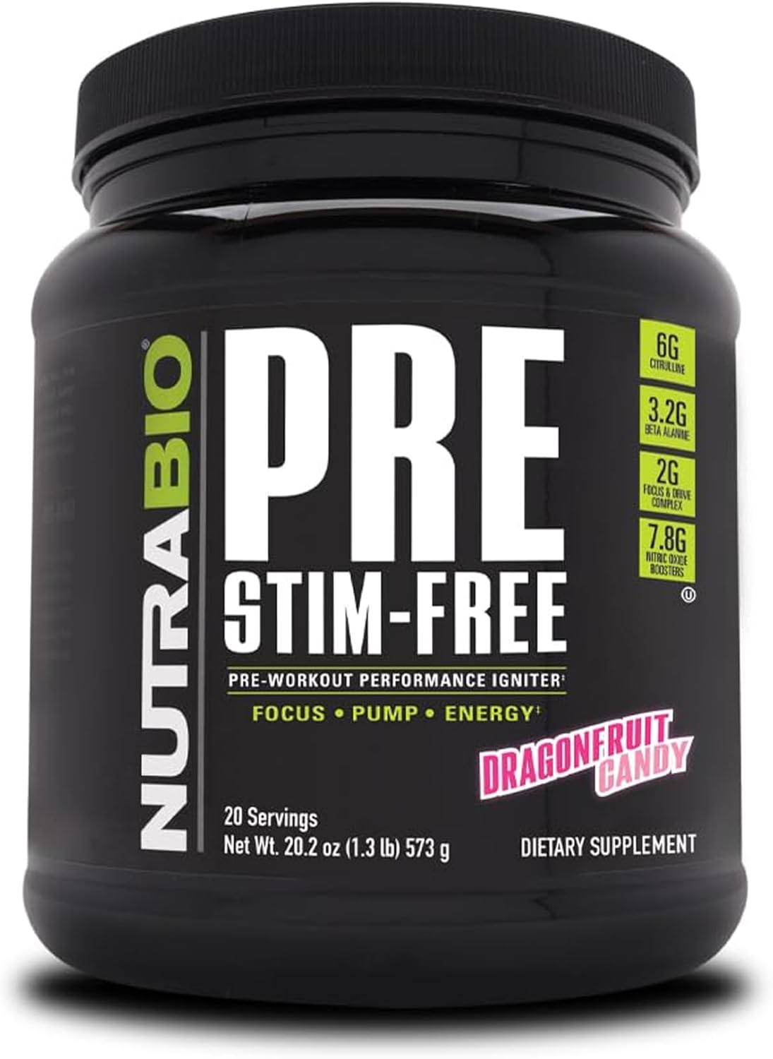 NutraBio PRE Stim free Pre Workout Dragon Fruit Candy 573g