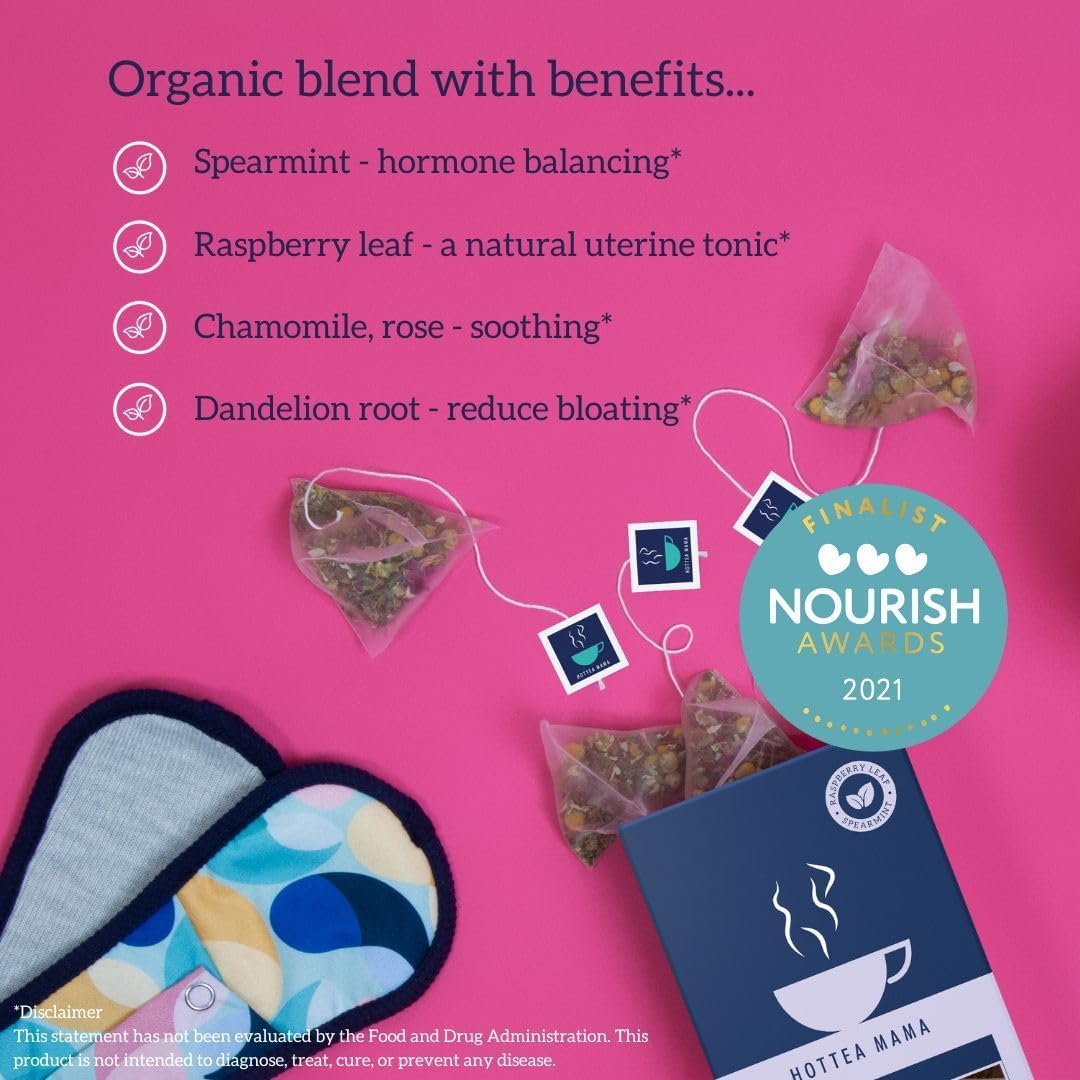 هوت تيا ماما أوفر ذا مون شاي دعم الدورة الشهرية مع جذر الهندباء 21 جرام 14 كيس نباتي قابل للتحلل
