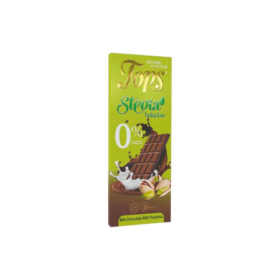 Tops Stevia Milk Chocolate With Pistachio Sugar Free 50g