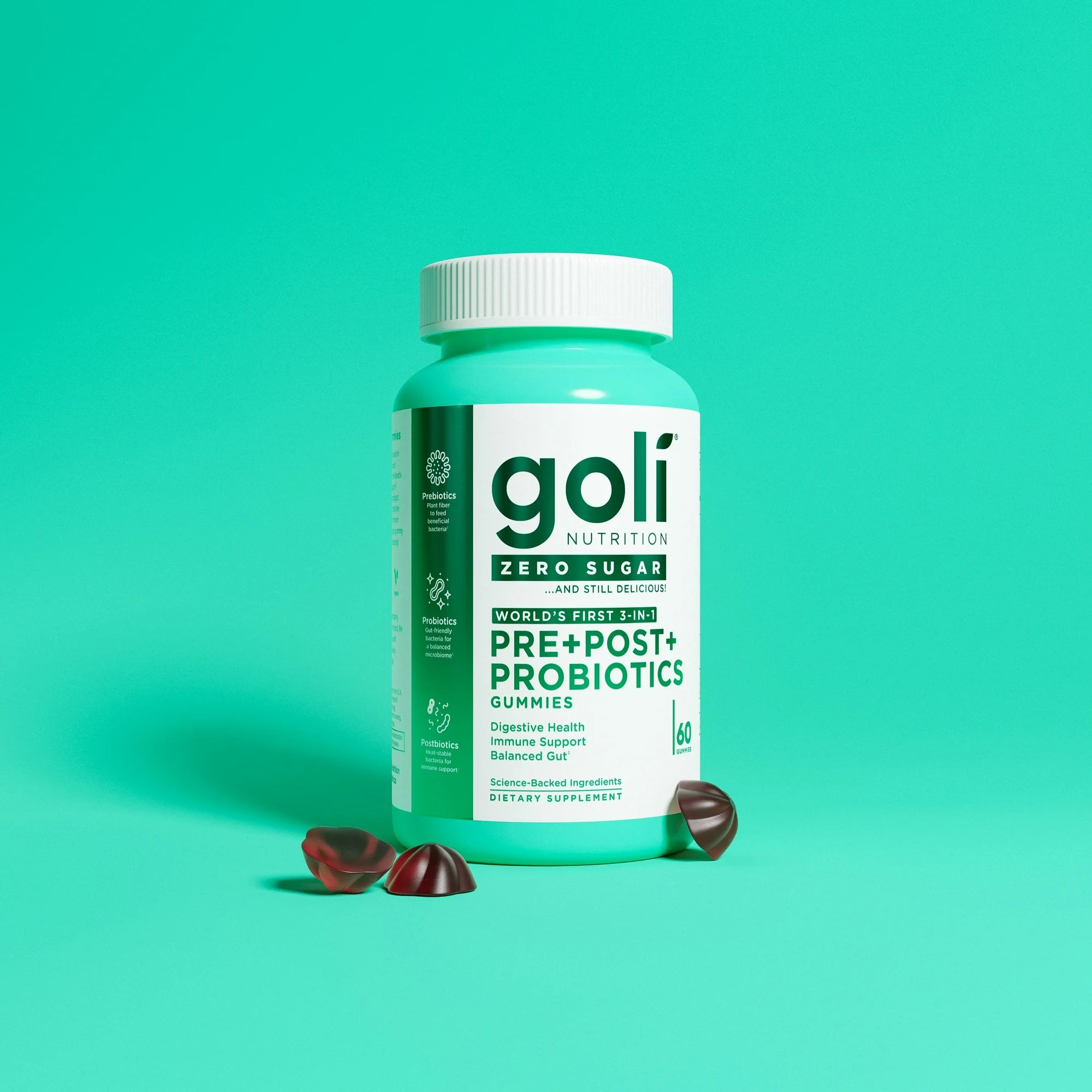Goli Nutrition Pre Post Probiotics Zero Sugar Gummies Vegan Gluten Free Non-GMO - 60ct