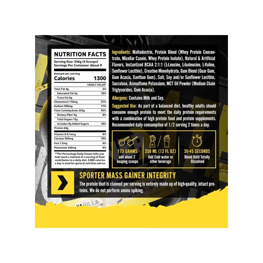 Sporter High-Protein Mass Gainer with Creatine BCAA & MCT Oil Vanilla Flavor 3175g