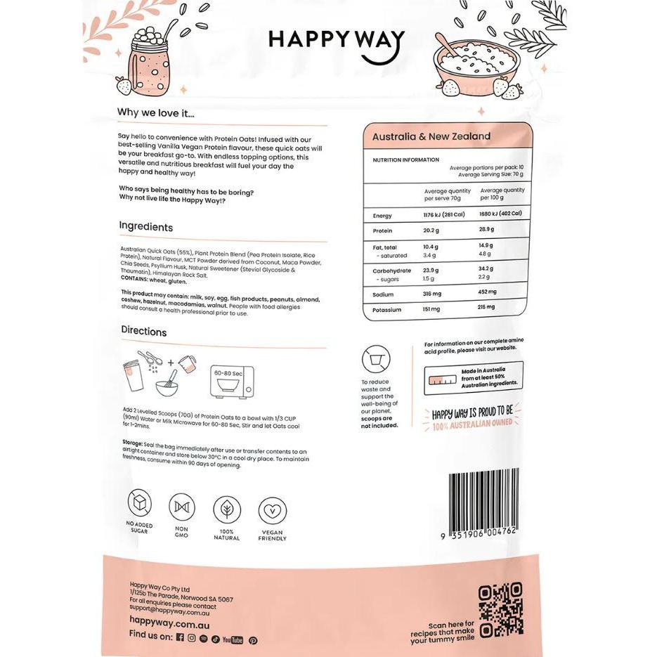 هابي واي شوفان سريع التحضير مع بروتين نباتي بالفانيليا 700غم