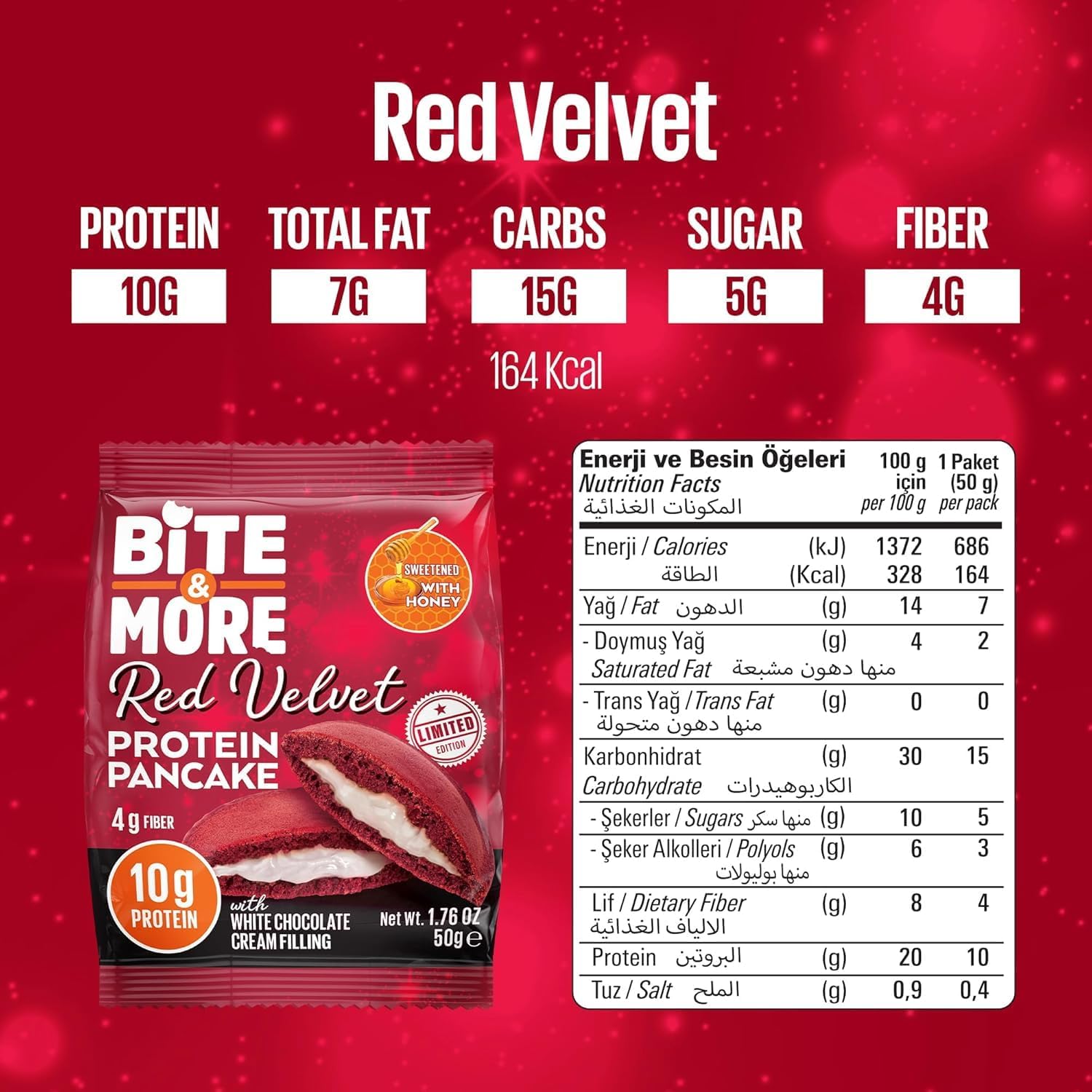 Bite & More Protein Pancake with 10g Protein Red Velvet & white chocolate cream filling 50g