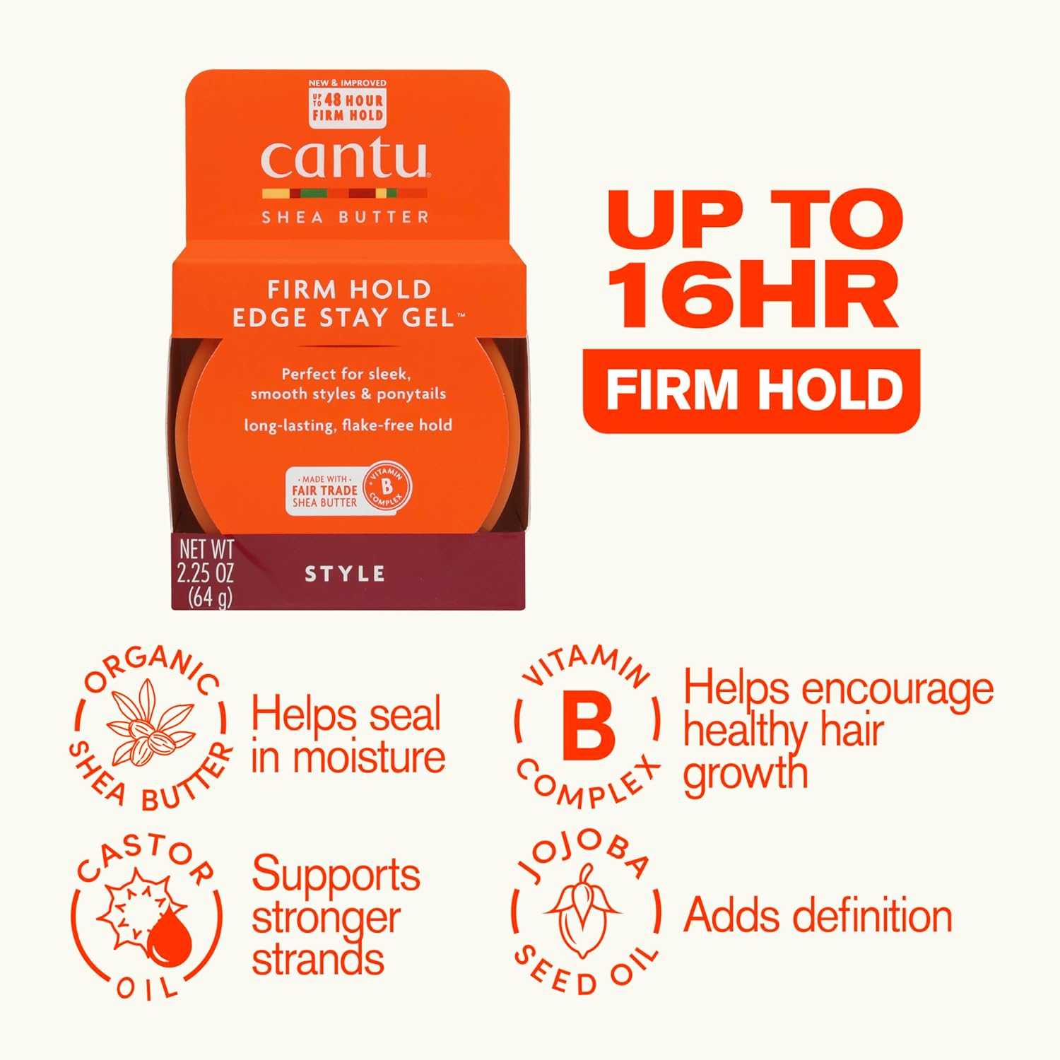 Cantu Extra Hold Edge Stay Gel, 64g