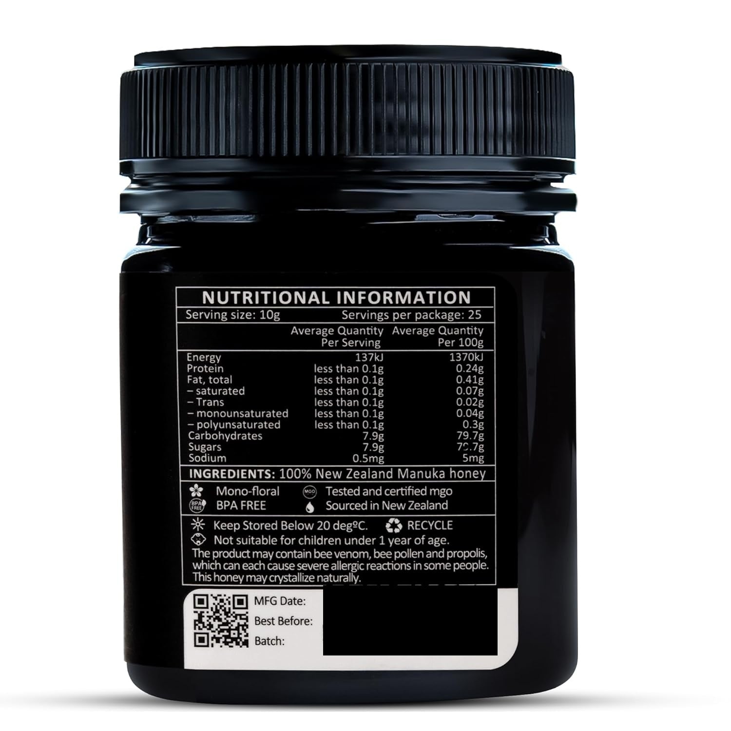 عسل مانوكا كيو بي UMF 15+، عسل مانوكا أحادي الزهرة من نيوزيلندا، نقي 100%، حاصل على شهادة UMFHA | خام وغير معدل وراثيًا | 250 غرام
