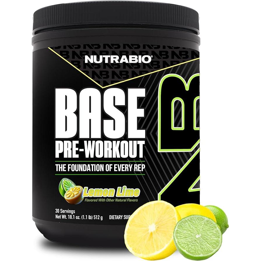 NutraBio Base Pre-Workout Powder 200mg Caffeine Lemon Lime 512g