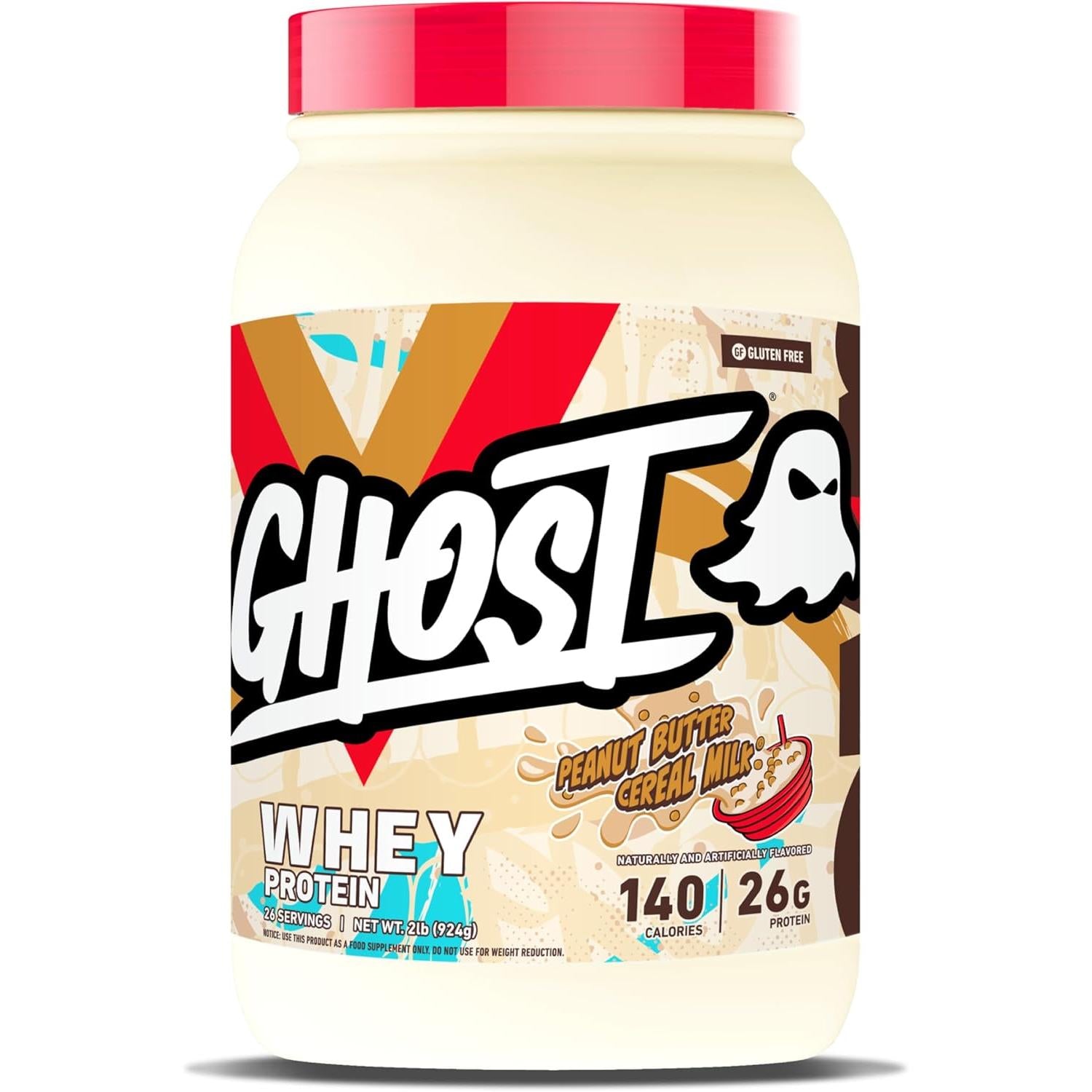 GHOST Whey Protein Powder, Peanut Butter Cereal Milk 26g of Protein Soy Free & Gluten-Free 924g