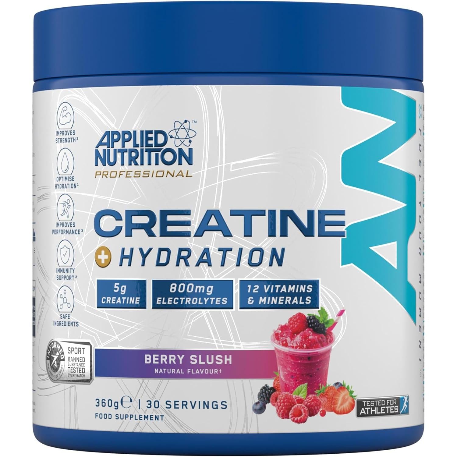 Applied Nutrition Creatine + Hydration Berry Slush with Coconut Water Powder, Irish Sea Moss, and Taurine 360g