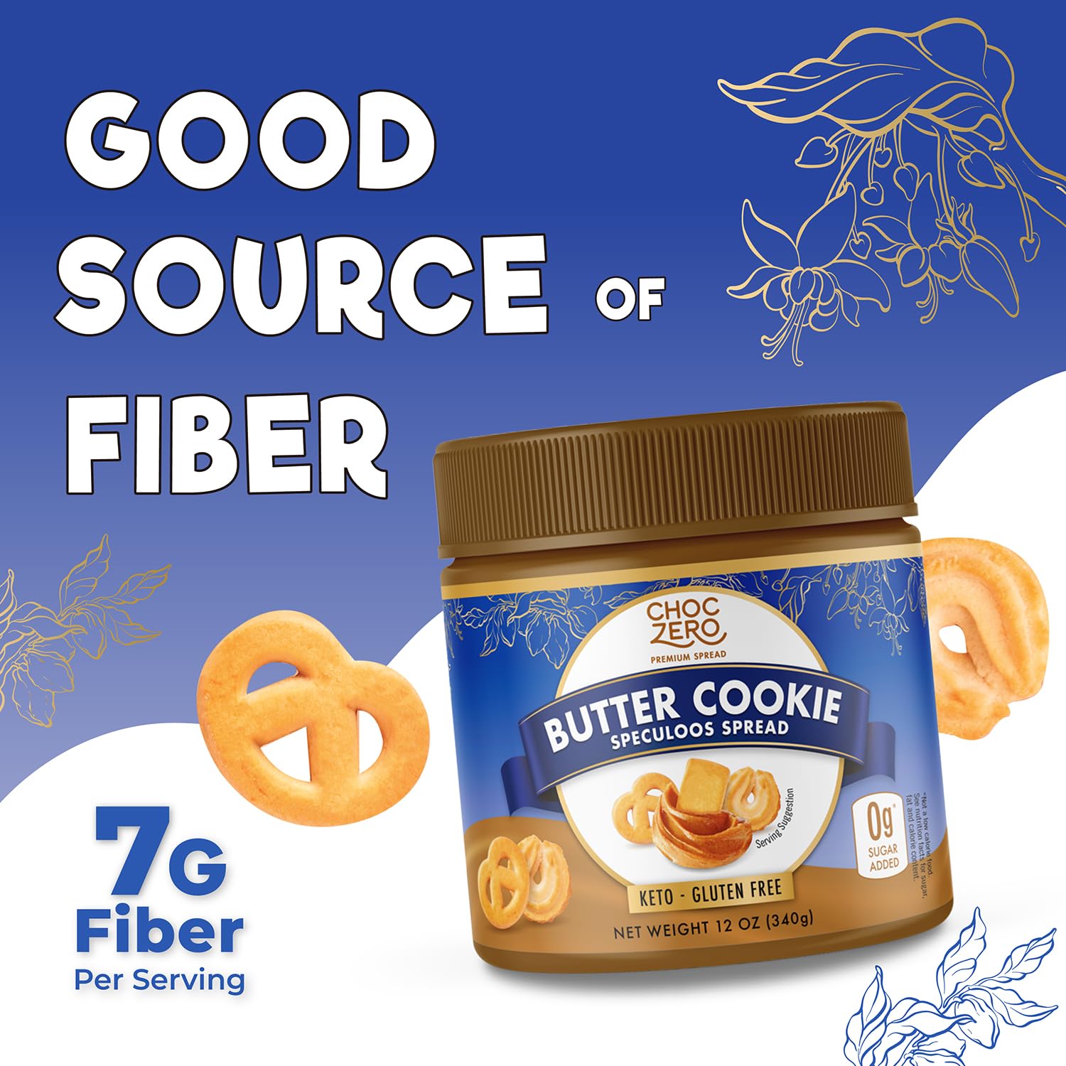 بسكويت زبدة تشوك زيرو سبيكولوس سهل التحضير، مناسب للكيتو، بدون إضافة سكر، محلى بفاكهة الراهب، 340 جرام، خالٍ من الغلوتين