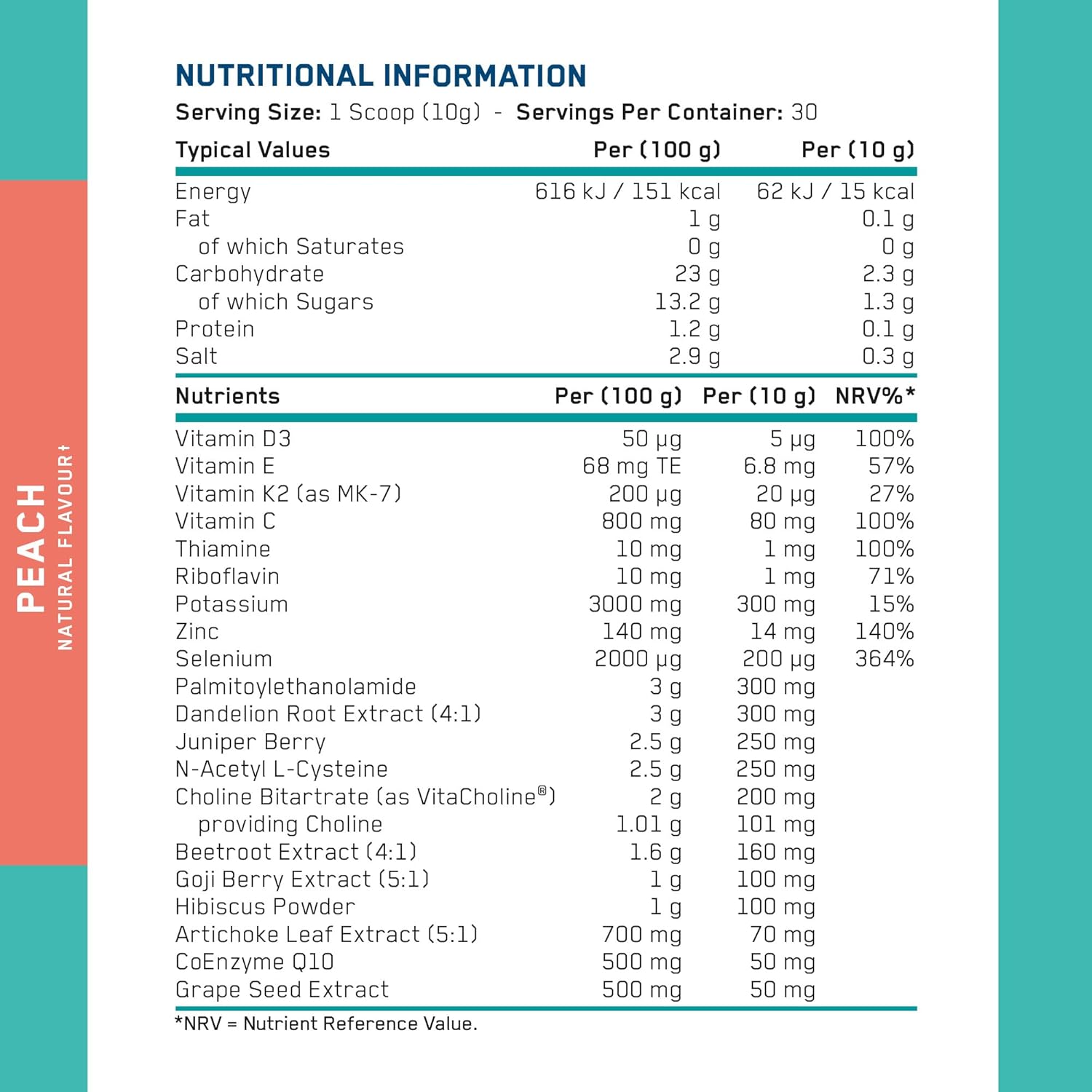 Applied Nutrition Organ Shield, Liver & Heart Health Antioxidant Support, Choline, CoQ10, Selenium & Botanicals Peach Flavour 300g
