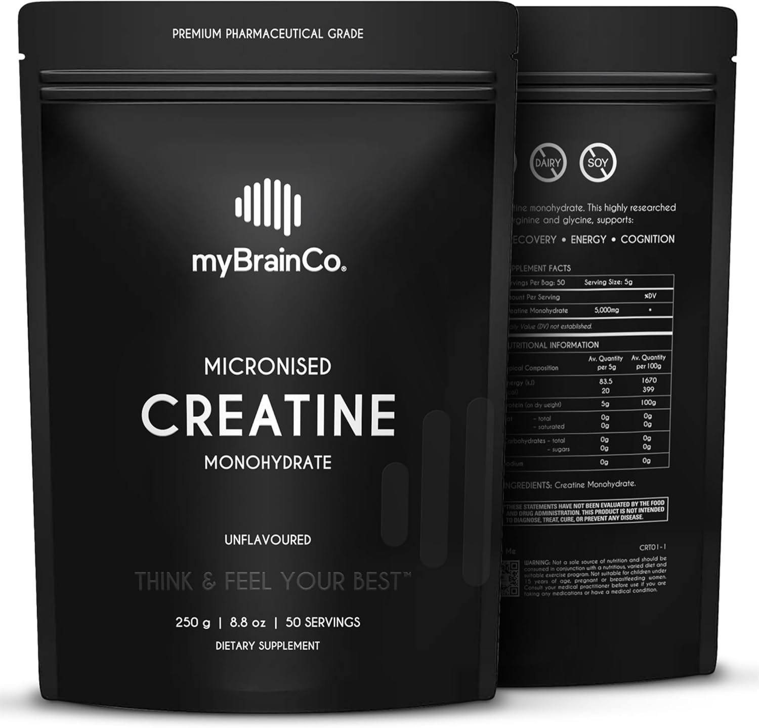 myBrainCo Micronised Creatine Monohydrate Pure Unflavoured Powder 250g