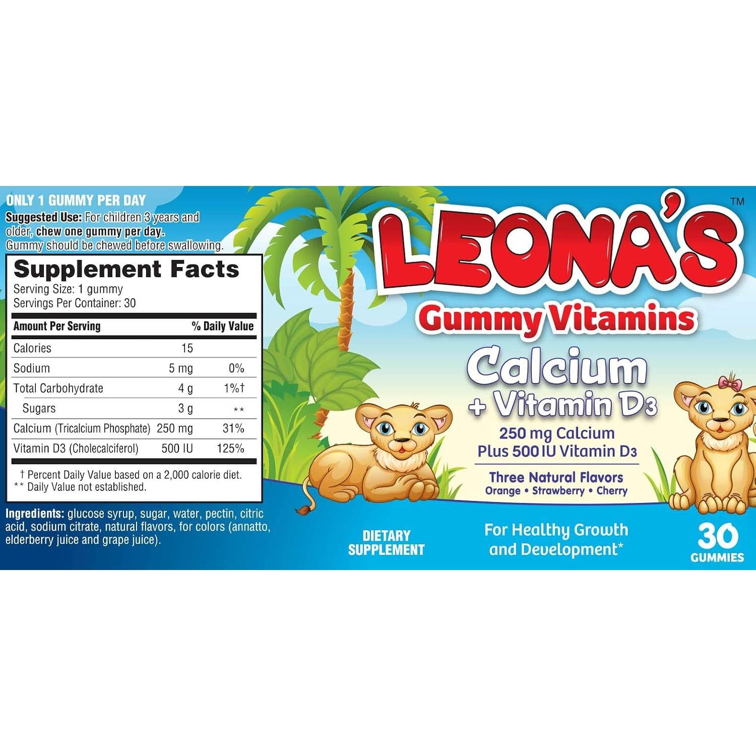 LEONA'S Kids Calcium/Vitamin D Gummies, 30 Count