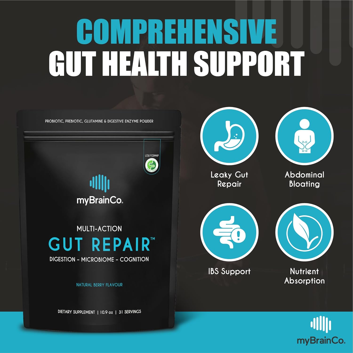 myBrainCo Multi-Action Gut Repair Digestion, Microbiome & Cognition Support 310g