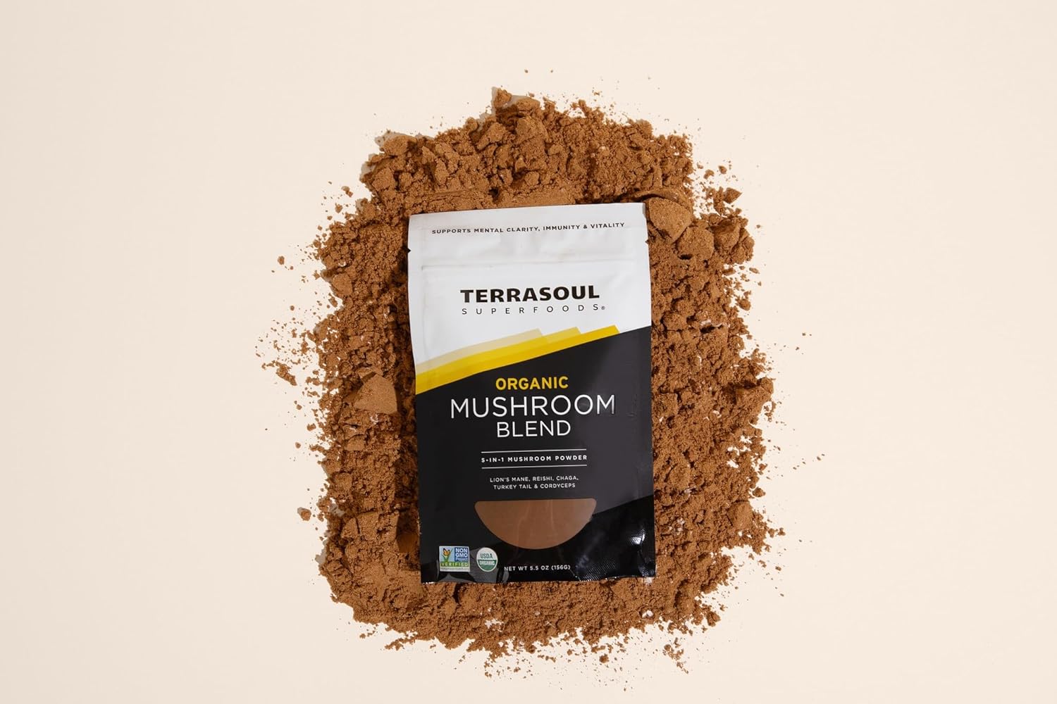 تيراسول سوبرفوودز مزيج الفطر العضوي ريشي، تشاجا، بدة الأسد، كورديسيبس، ذيل الديك الرومي 156غم