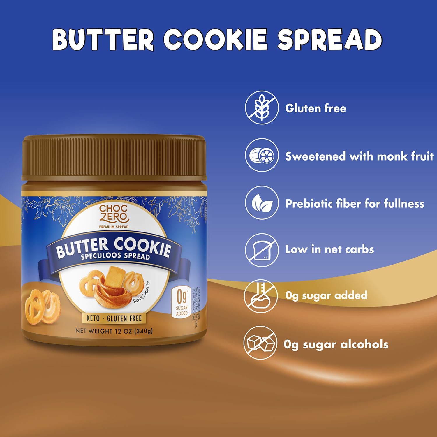 بسكويت زبدة تشوك زيرو سبيكولوس سهل التحضير، مناسب للكيتو، بدون إضافة سكر، محلى بفاكهة الراهب، 340 جرام، خالٍ من الغلوتين