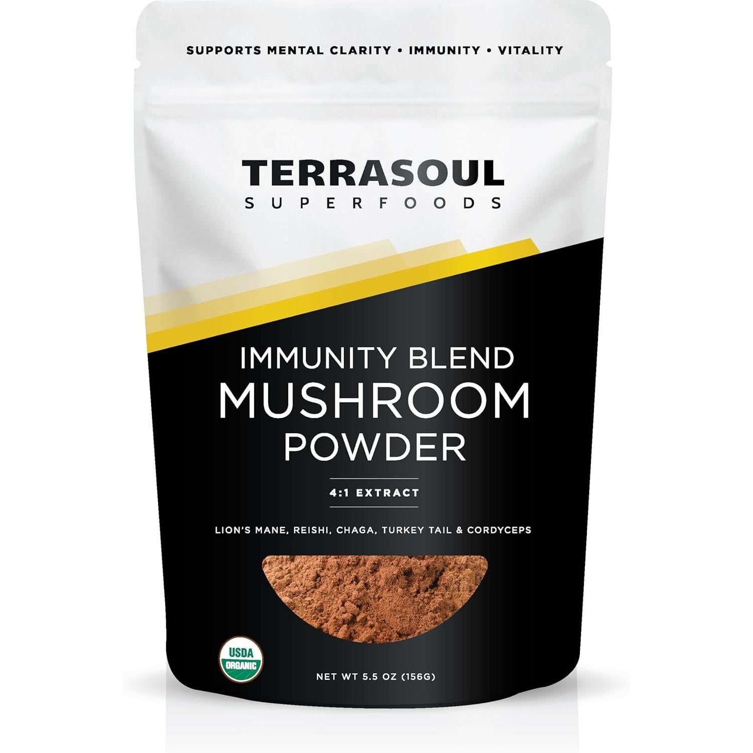 Terrasoul Superfoods Organic Five Mushroom Blend Reishi, Chaga, Lion’s Mane, Cordyceps, Turkey Tail 156g