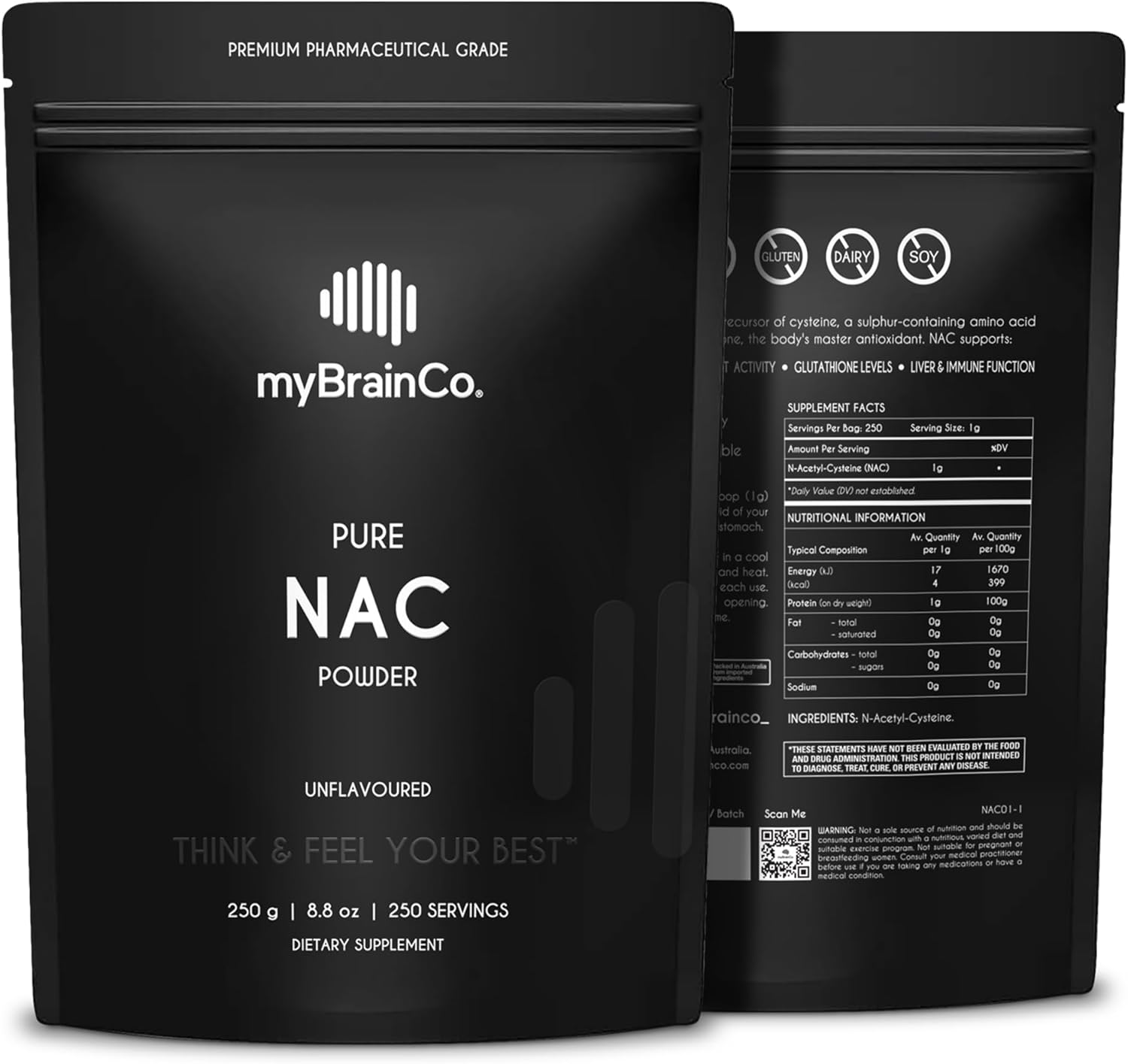 myBrainCo Pure NAC Powder N-Acetyl-Cysteine Amino Acid 250g