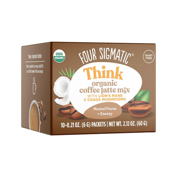 Four Sigmatic THINK Organic Coffee Latte Mix Wit Lion's Mane & Chaga Mushrooms Dairy Free 10 Packets