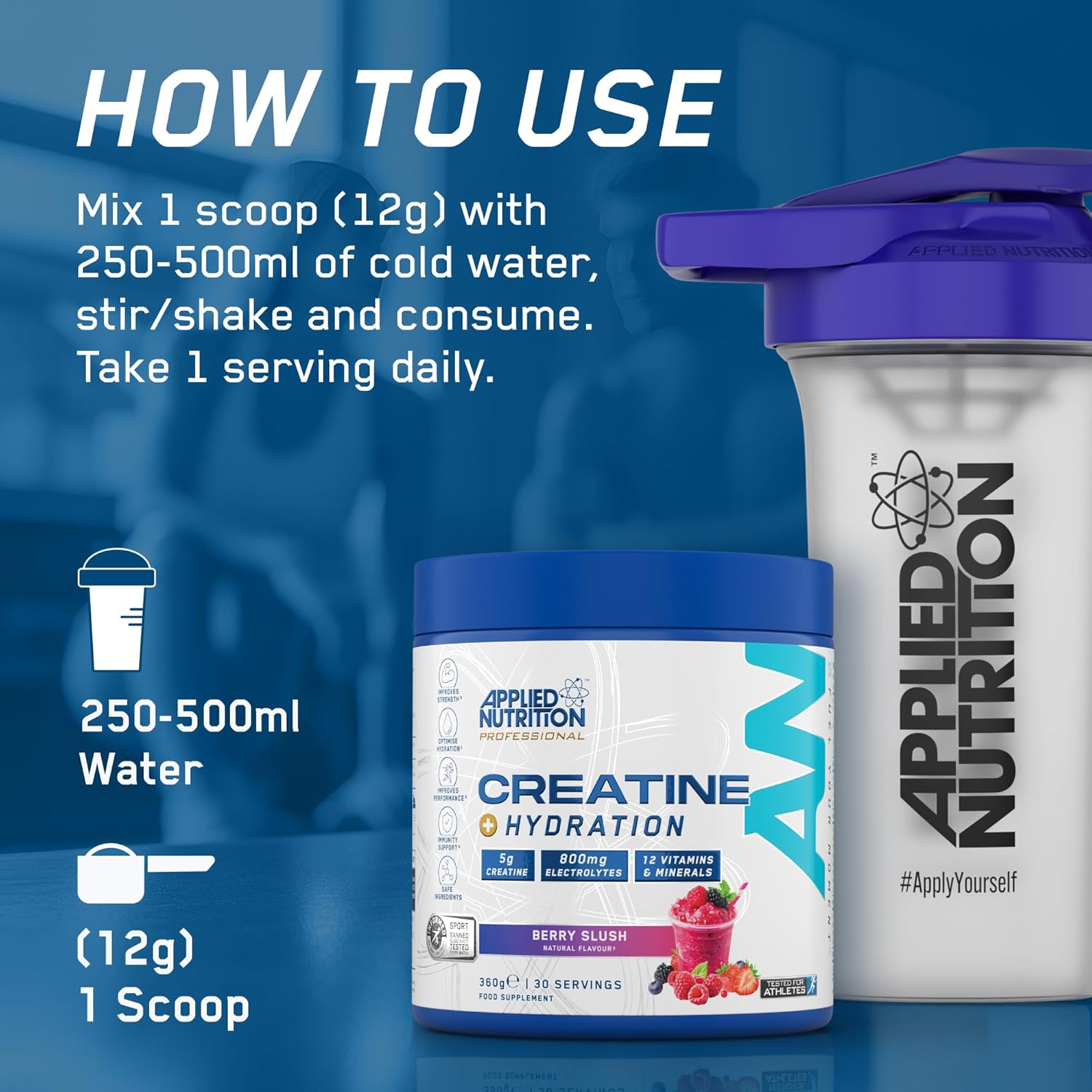 Applied Nutrition Creatine + Hydration Berry Slush with Coconut Water Powder, Irish Sea Moss, and Taurine 360g