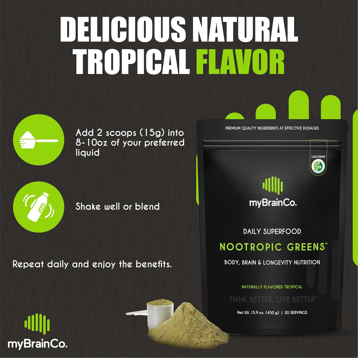 myBrainCo Nootropic Greens Daily Superfood for Body, Brain & Longevity 225g