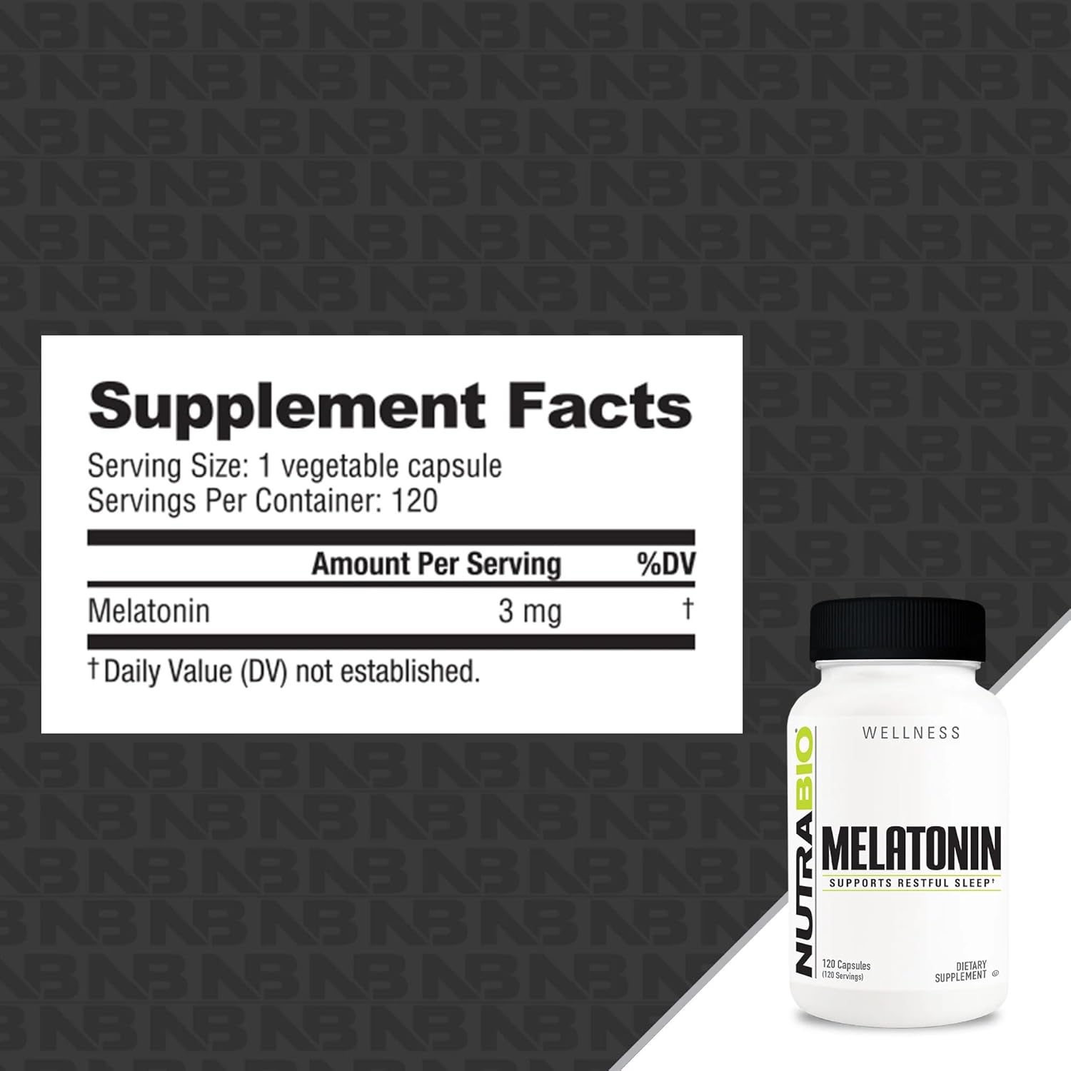 NutraBio Melatonin 3 Mg 120 Vegetable Capsules