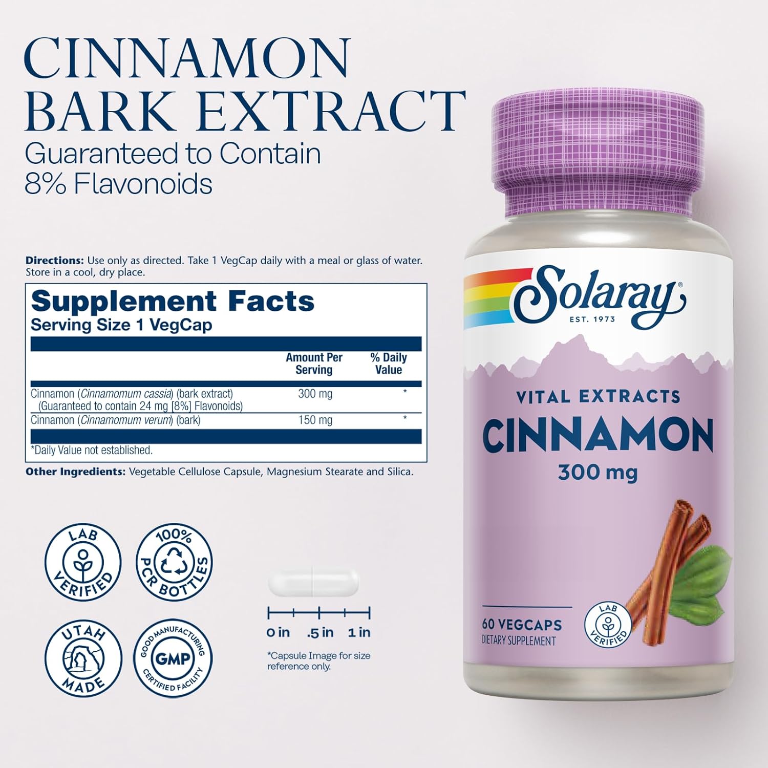 Solaray Cinnamon Extract 300mg  60 VegCaps