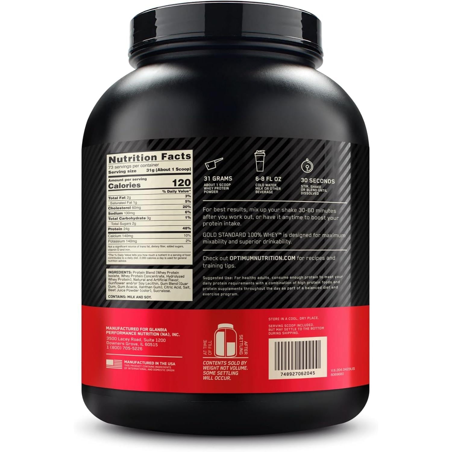 Optimum Nutrition Gold Standard 100% Whey Protein Powder Strawberries & Cream, 2.26 KG