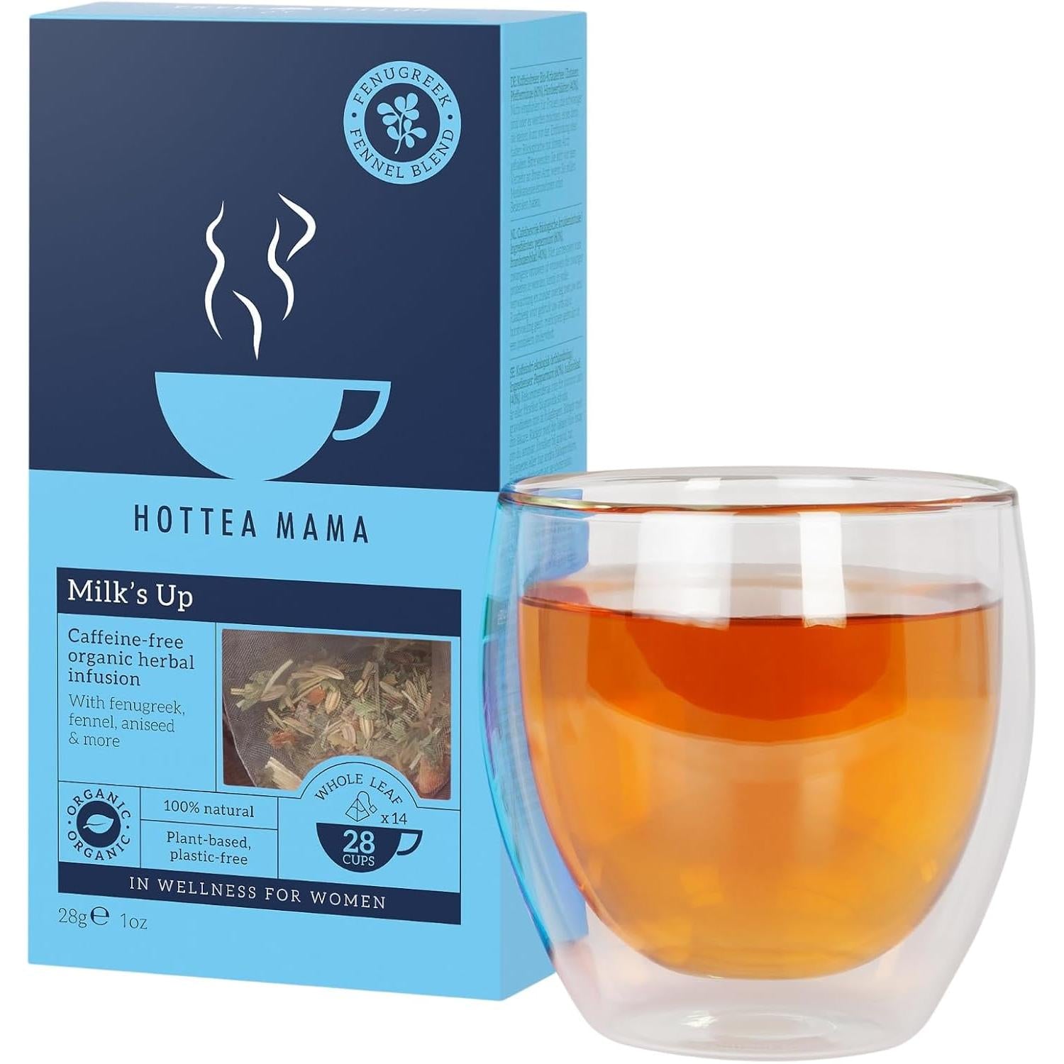 HOTTEA MAMA Milk's Up Breastfeeding & Lactation Support Tea with Organic Fenugreek & Fennel for Nursing 28g 14 bags