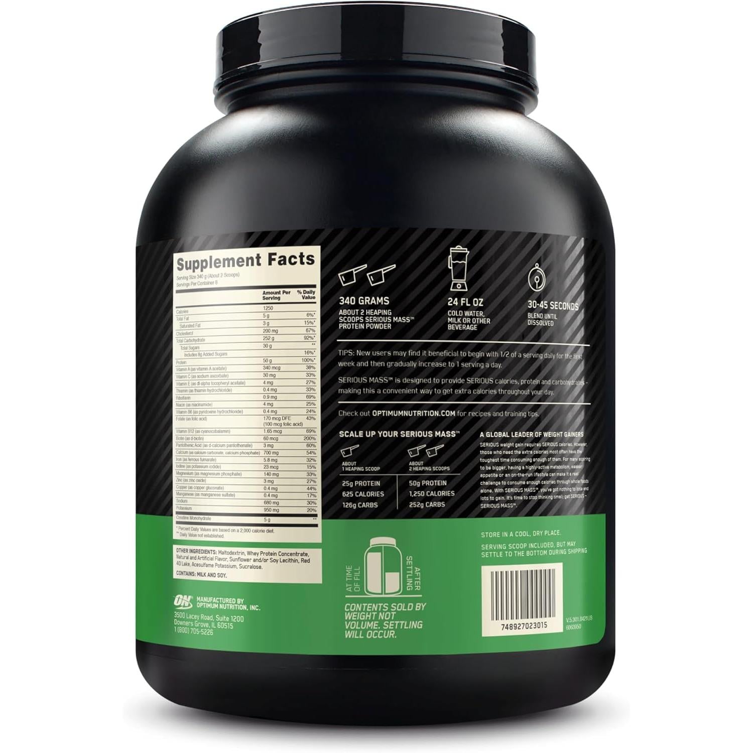 Optimum Nutrition Serious Mass Weight Gainer Protein Powder Strawberry 2.72 kg