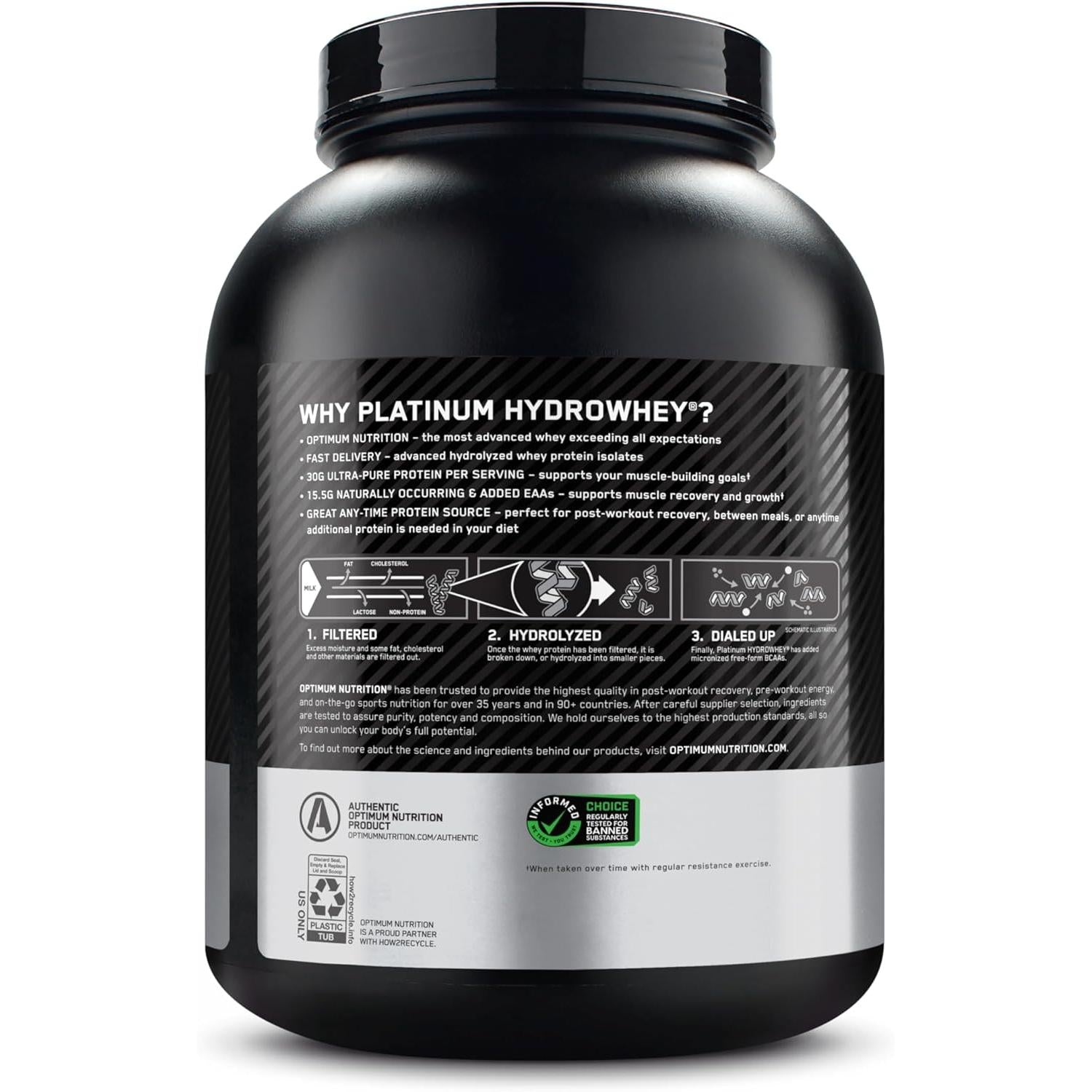 Optimum Nutrition Platinum Hydrowhey Hydrolyzed Whey Protein Isolate, Turbo Chocolate, 40 Servings 1.64 KG