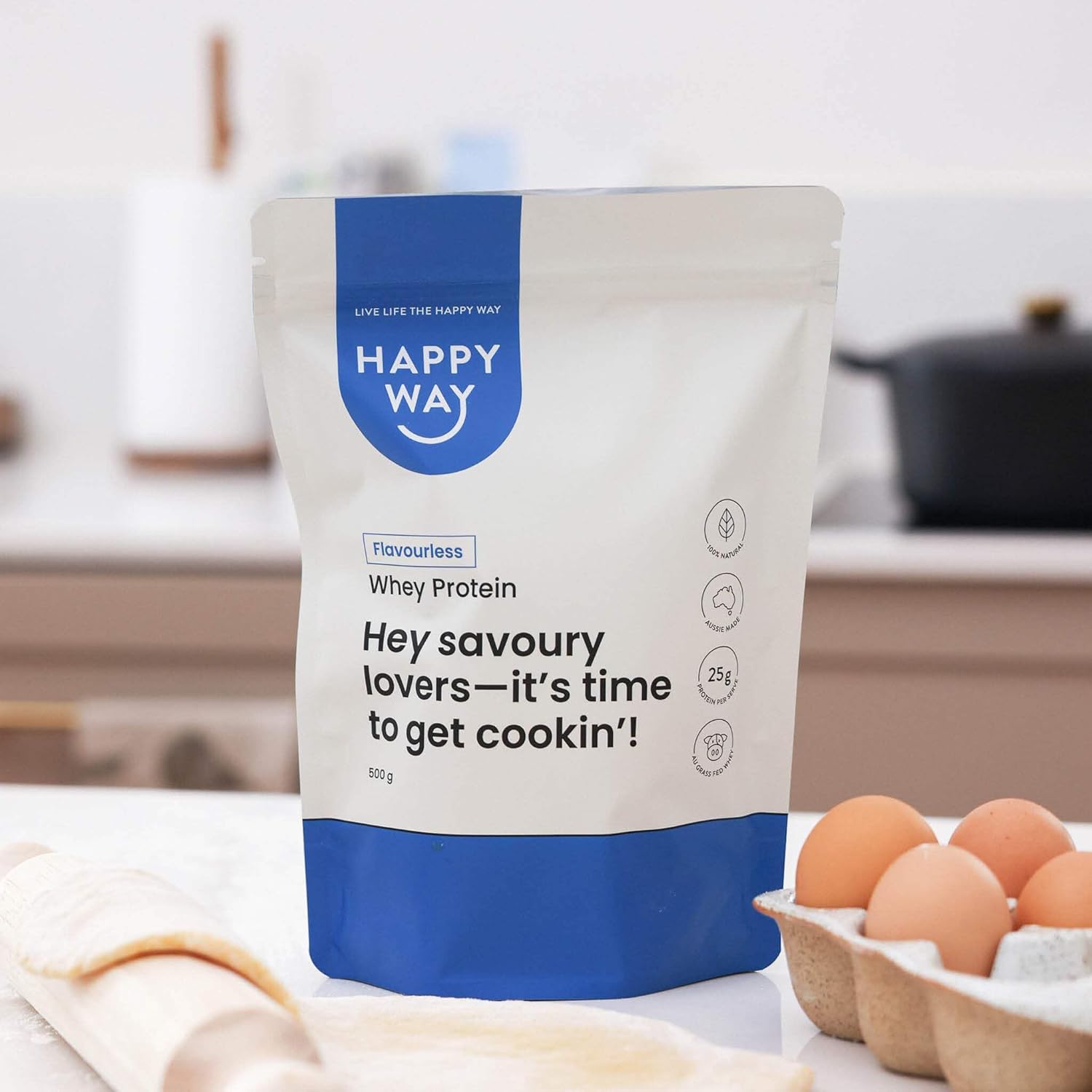 Happyway Whey Protein Powder Flavourless 500g Premium New Zealand Pasture-Fed Whey Protein, Keto Friendly Gluten Free and Non-GMO