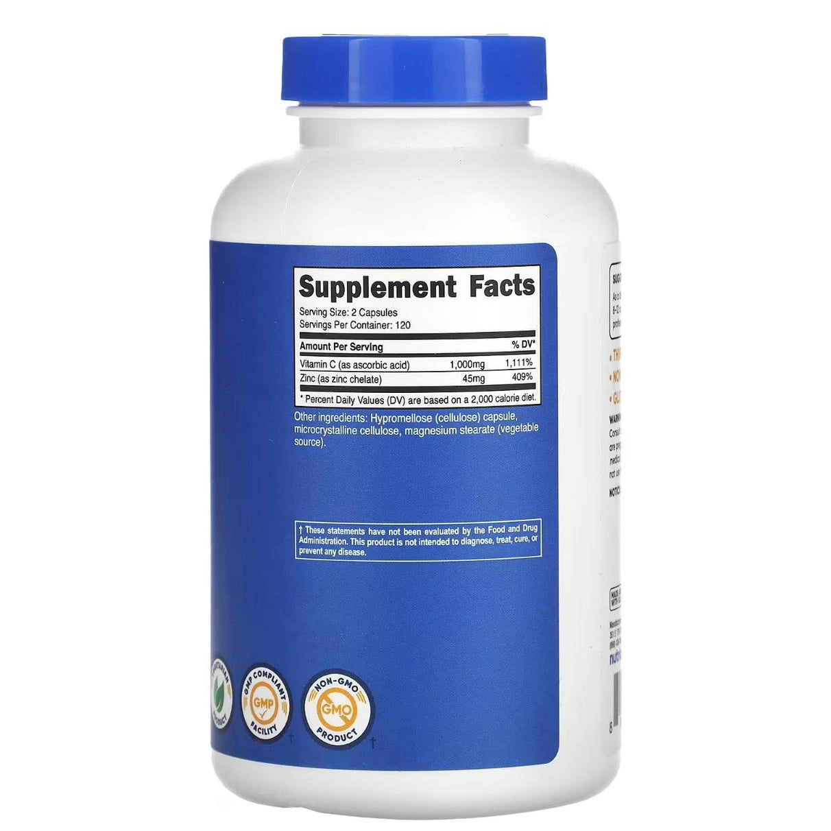 Nutricost Vitamin C with Zinc Capsules, 1000mg, 45mg Zinc, Non-GMO, Gluten Free 240 Capsules