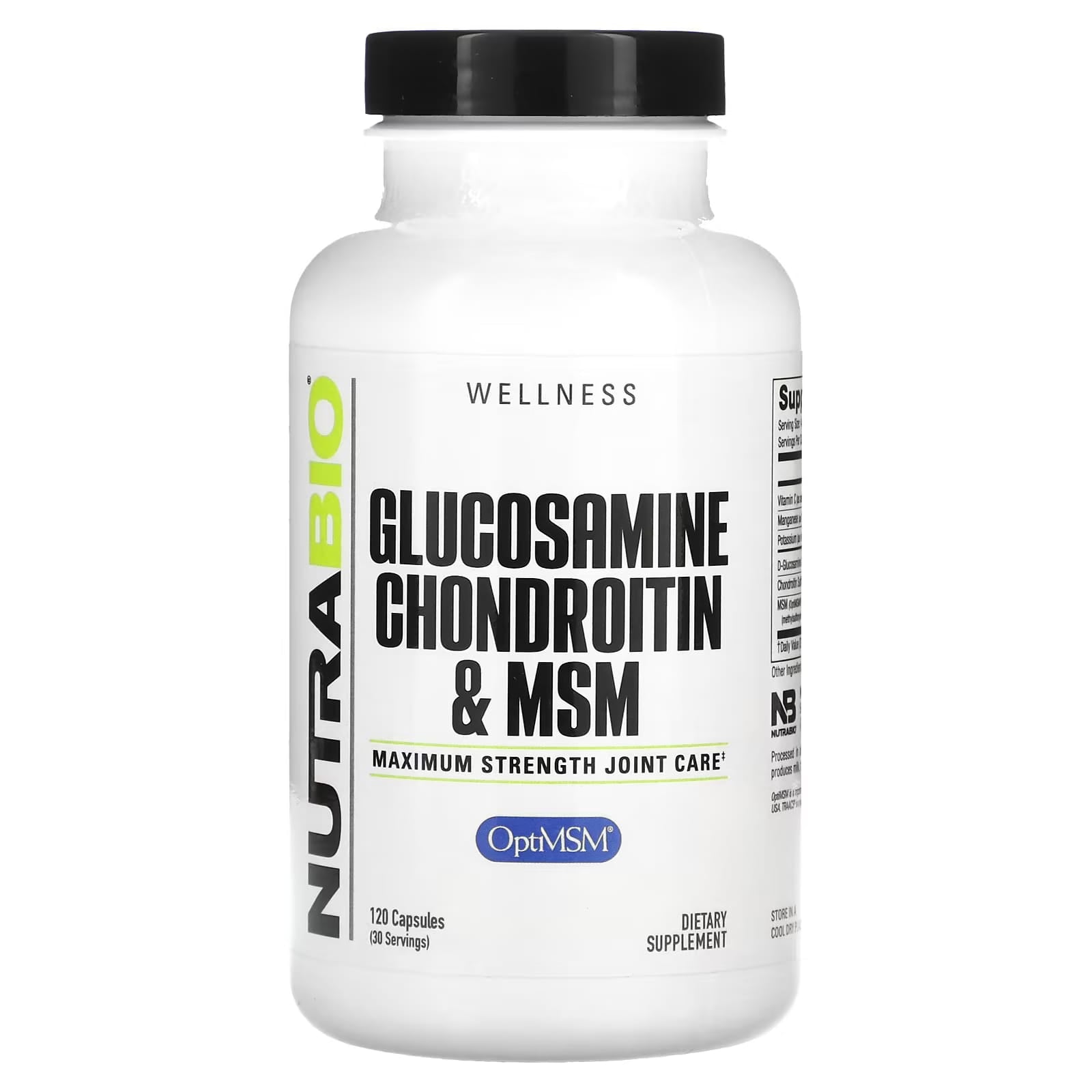 NutraBio Glucosamine Chondroitin & MSM 120 Capsules
