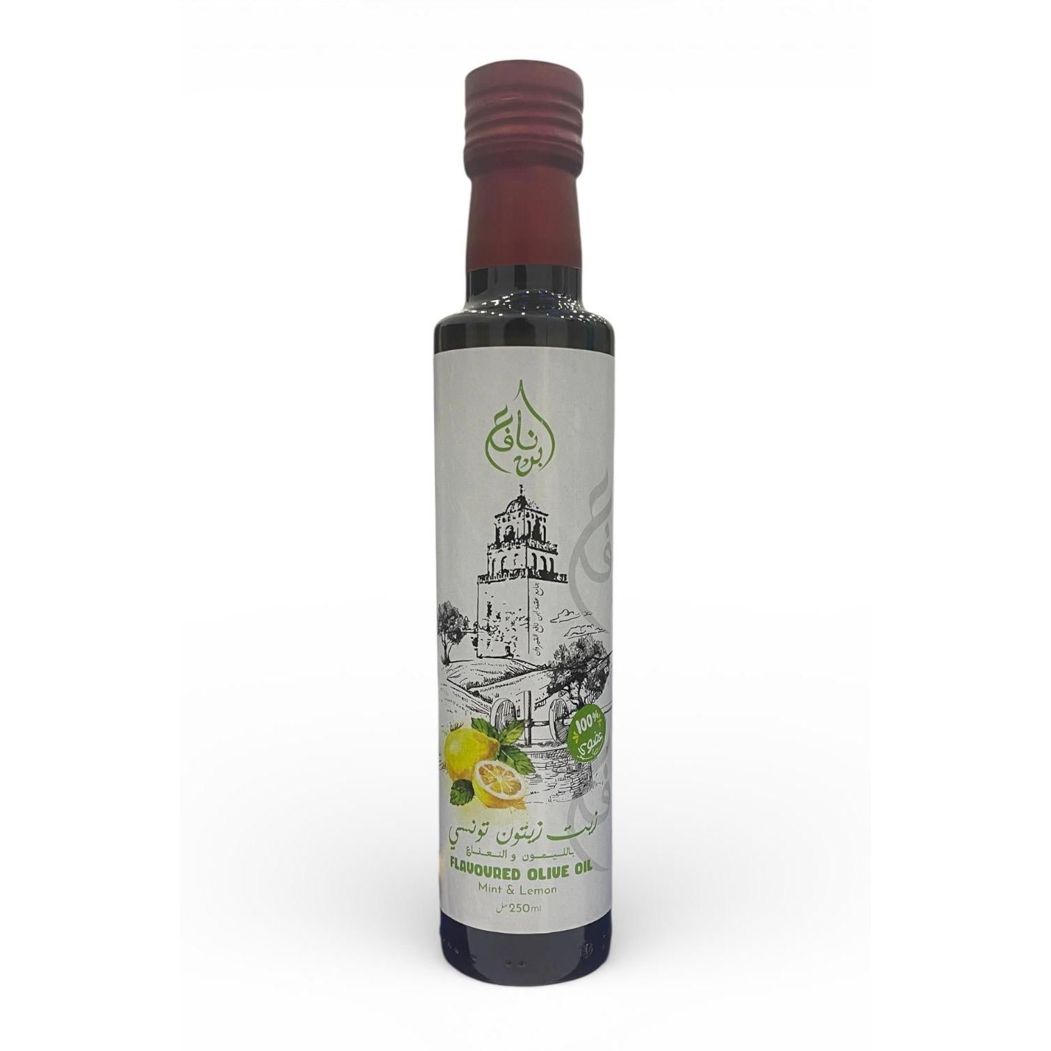 بن نافع زيت زيتون تونسي عضوي بكر ممتاز بنكهة النعناع والليمون بنكهة الليمون 250 مل