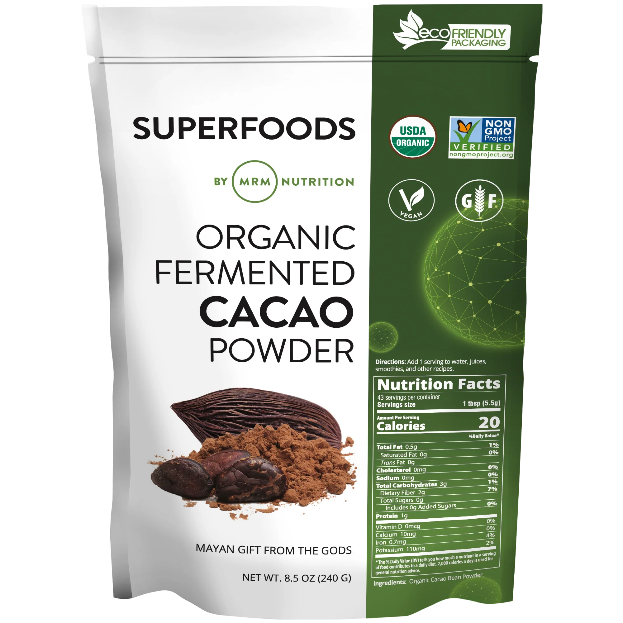 MRM سوبرفوودز مسحوق الكاكاو العضوي المخمر 240غم