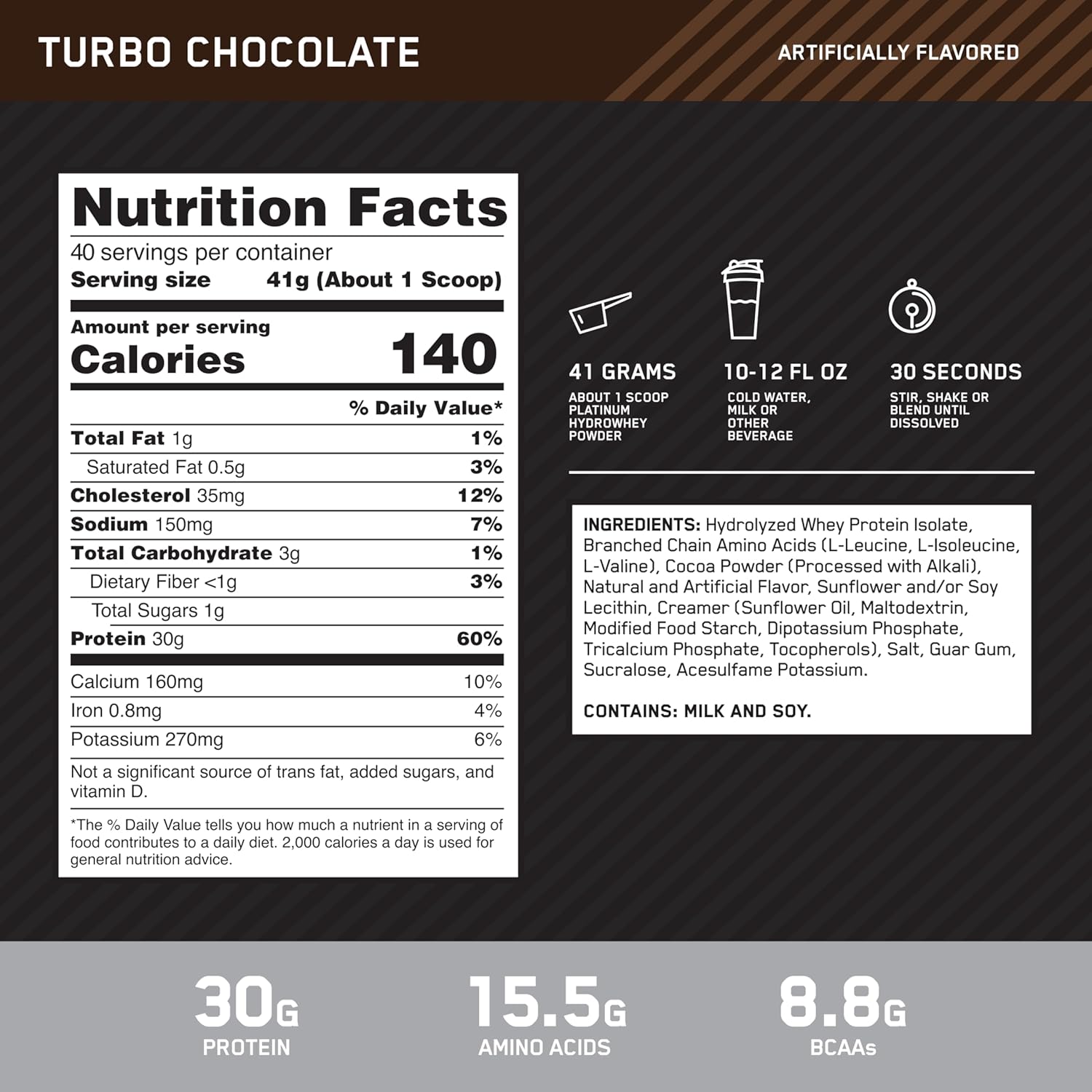 Optimum Nutrition Platinum Hydrowhey Hydrolyzed Whey Protein Isolate, Turbo Chocolate, 40 Servings 1.64 KG