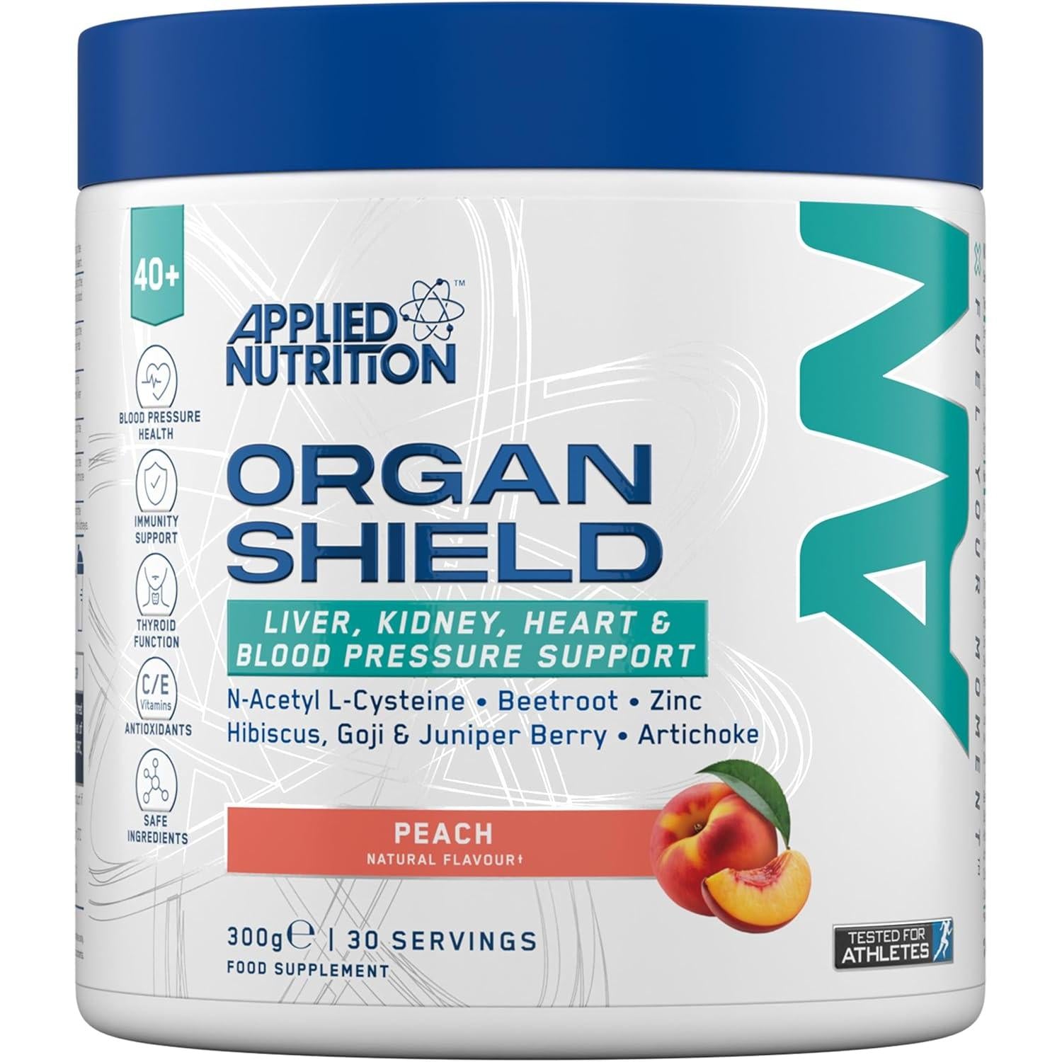 Applied Nutrition Organ Shield, Liver & Heart Health Antioxidant Support, Choline, CoQ10, Selenium & Botanicals Peach Flavour 300g