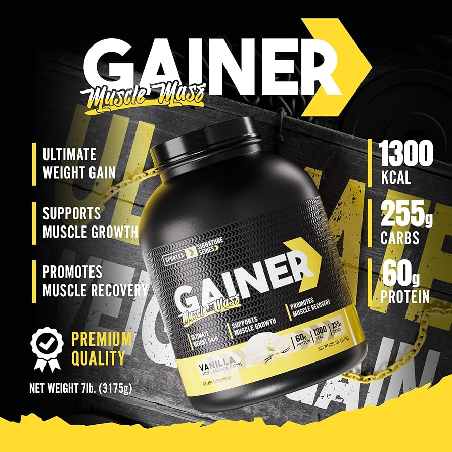 سبورتر، مكمل غذائي عالي البروتين لزيادة الكتلة العضلية مع الكرياتين وBCAA وزيت MCT بنكهة الفانيليا، 3175 جم