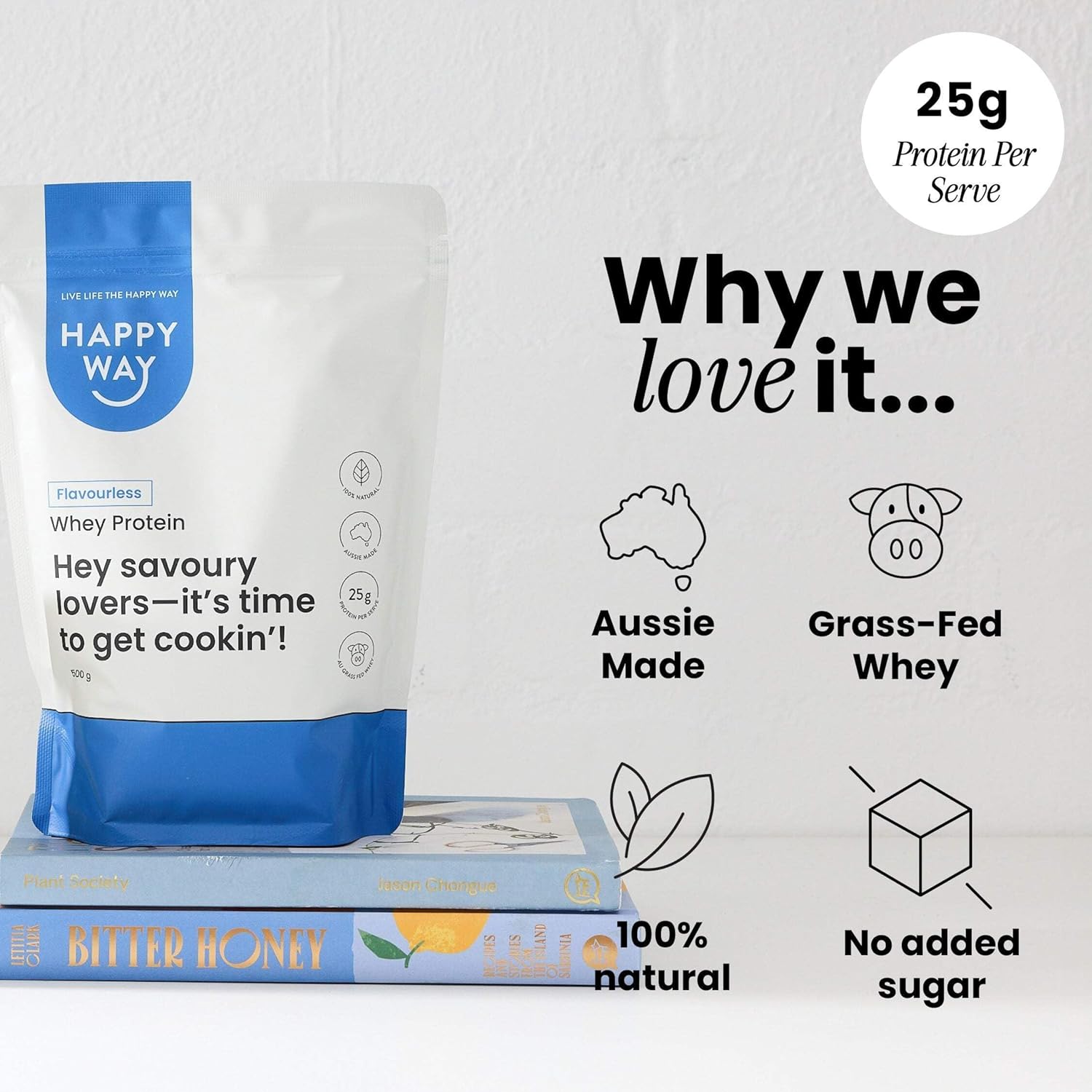 Happyway Whey Protein Powder Flavourless 500g Premium New Zealand Pasture-Fed Whey Protein, Keto Friendly Gluten Free and Non-GMO