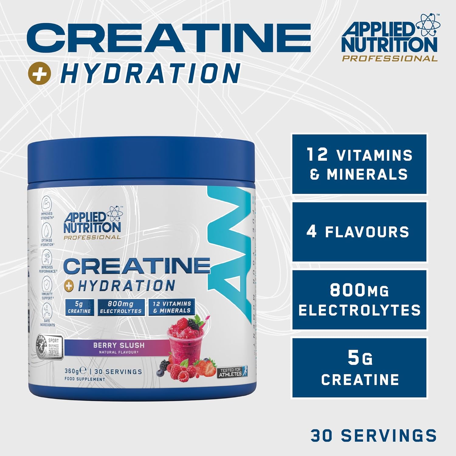 Applied Nutrition Creatine + Hydration Berry Slush with Coconut Water Powder, Irish Sea Moss, and Taurine 360g