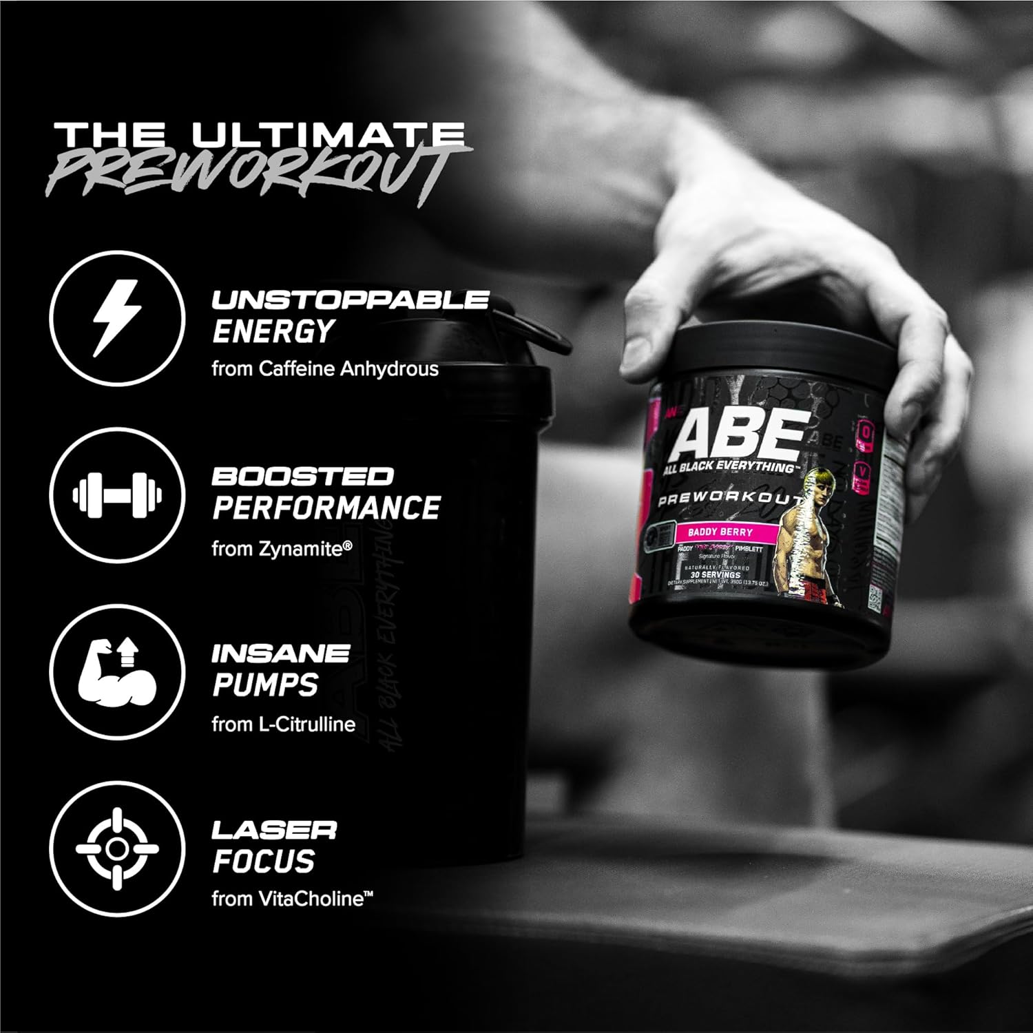 ABE All Black Everything Pre-Workout Cherry Cola with 200mg Caffeine, Beta Alanine & Citrulline 390g
