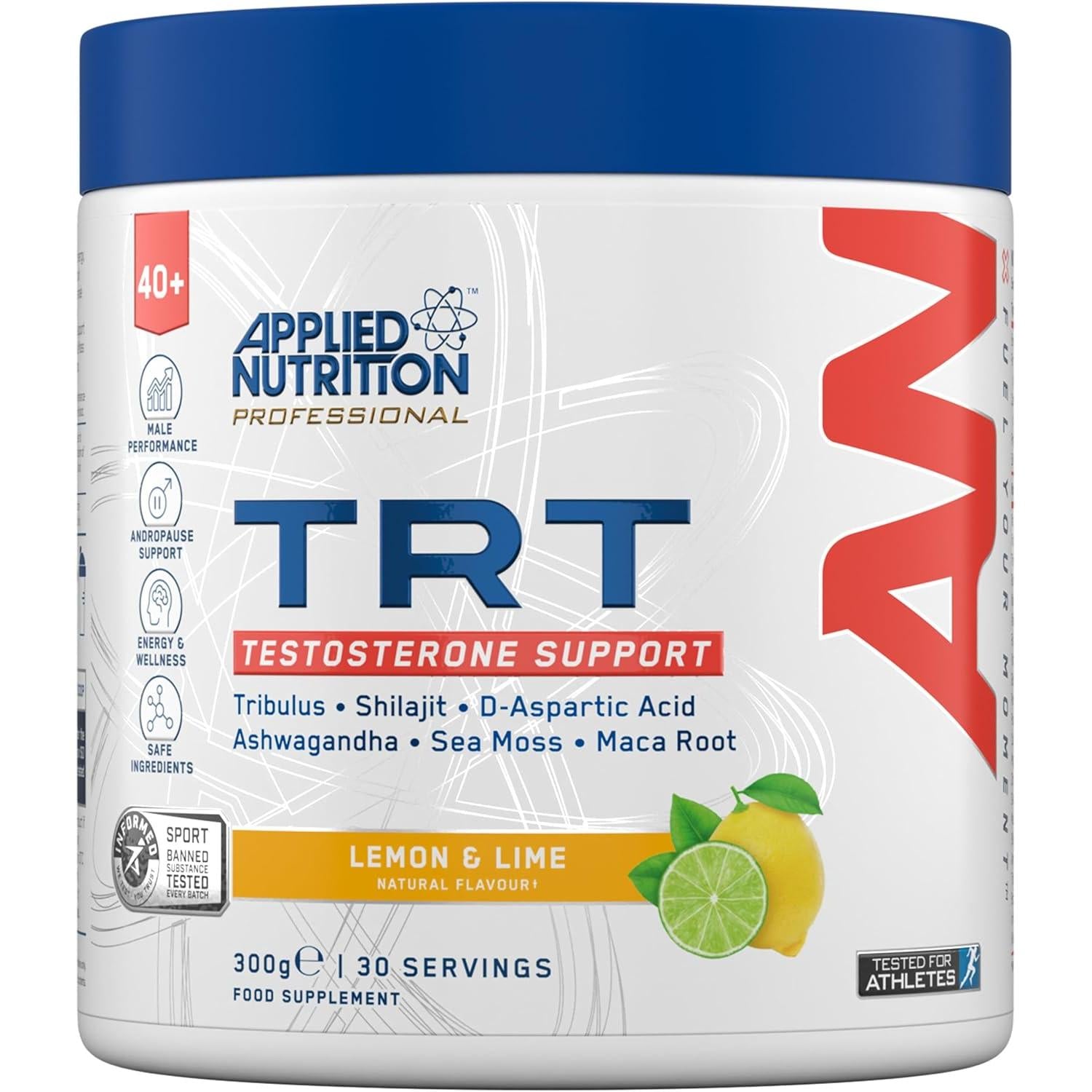 دعم هرمون التستوستيرون من أبلايد نيوترشن، مع التريبولوس، والأشواغاندا، والماكا، والشيلاجيت، والليمون، والليمون الحامض، 300 غرام، يدعم الأداء الذكوري