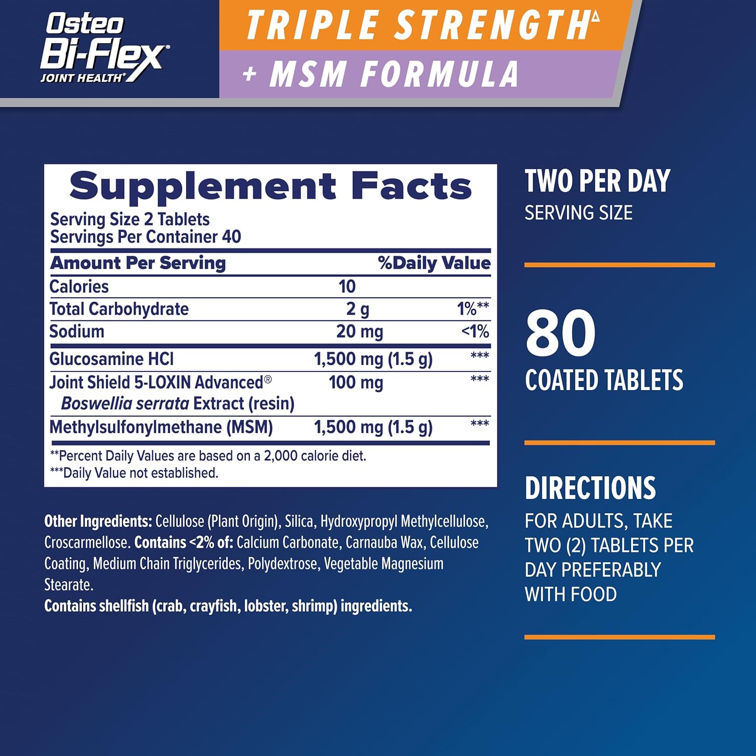 Osteo Bi-Flex Joint Health Triple Strength + MSM Formula - 80 Coated Tablets