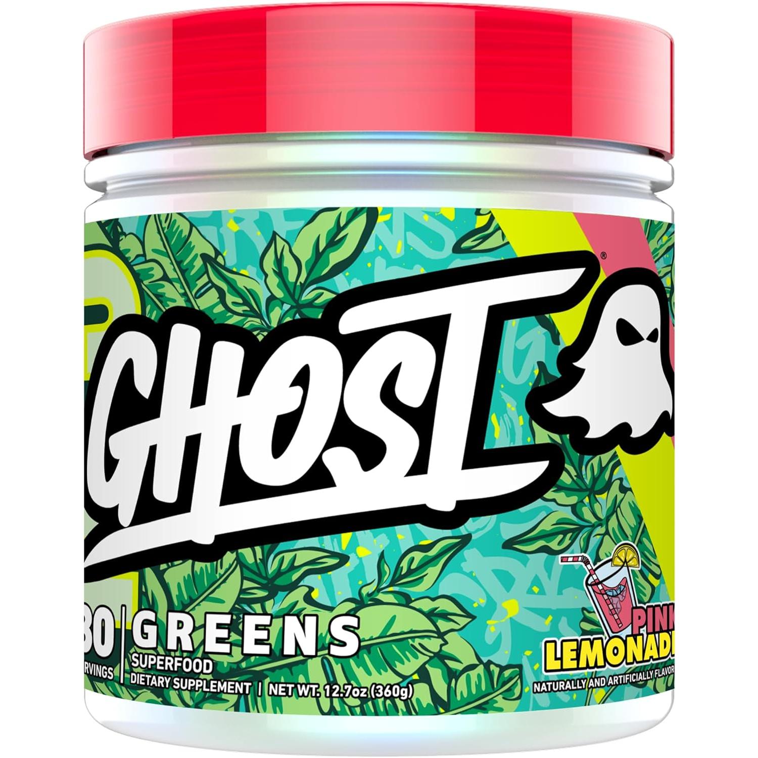 GHOST® GREENS Superfood Powder Pink Lemonade with 19 Superfood Greens & Reds Powder, Fruits, Vegetables, Spirulina, & Chlorella 360g