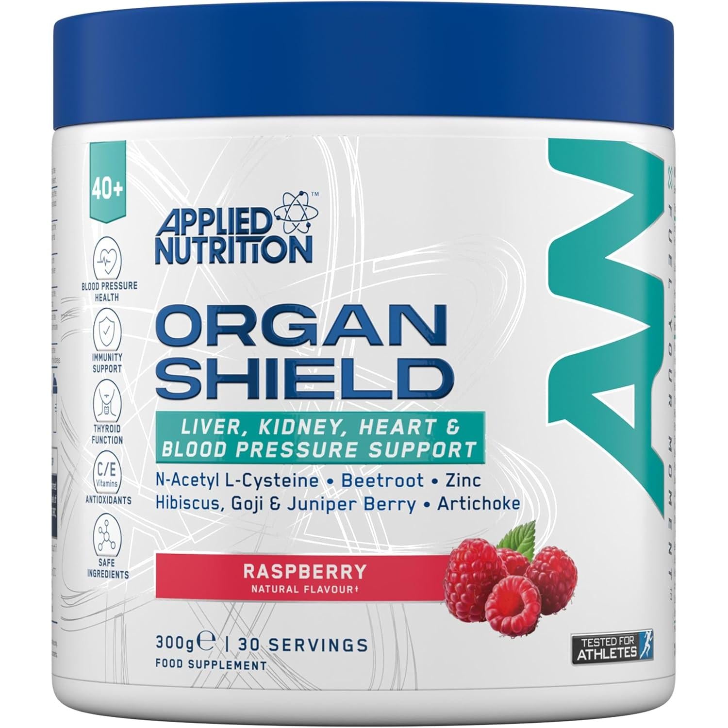 Applied Nutrition Organ Shield, Liver & Heart Health Antioxidant Support, Choline, CoQ10, Selenium & Botanicals Raspberry Flavour 300g