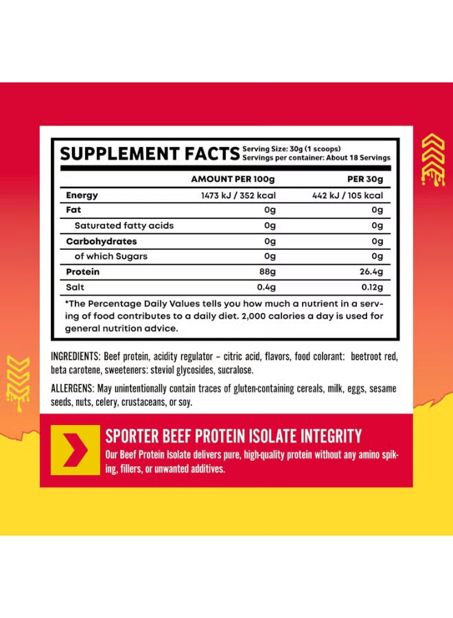 Sporter Beef Protein Isolate Raspberry Mango, Hydrolyzed Beef Protein Powder with Complete Amino Acid Profile & High Protein Content 540g