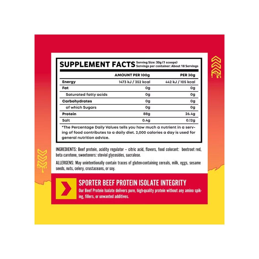 Sporter Beef Protein Isolate Raspberry Mango, Hydrolyzed Beef Protein Powder with Complete Amino Acid Profile & High Protein Content 540g
