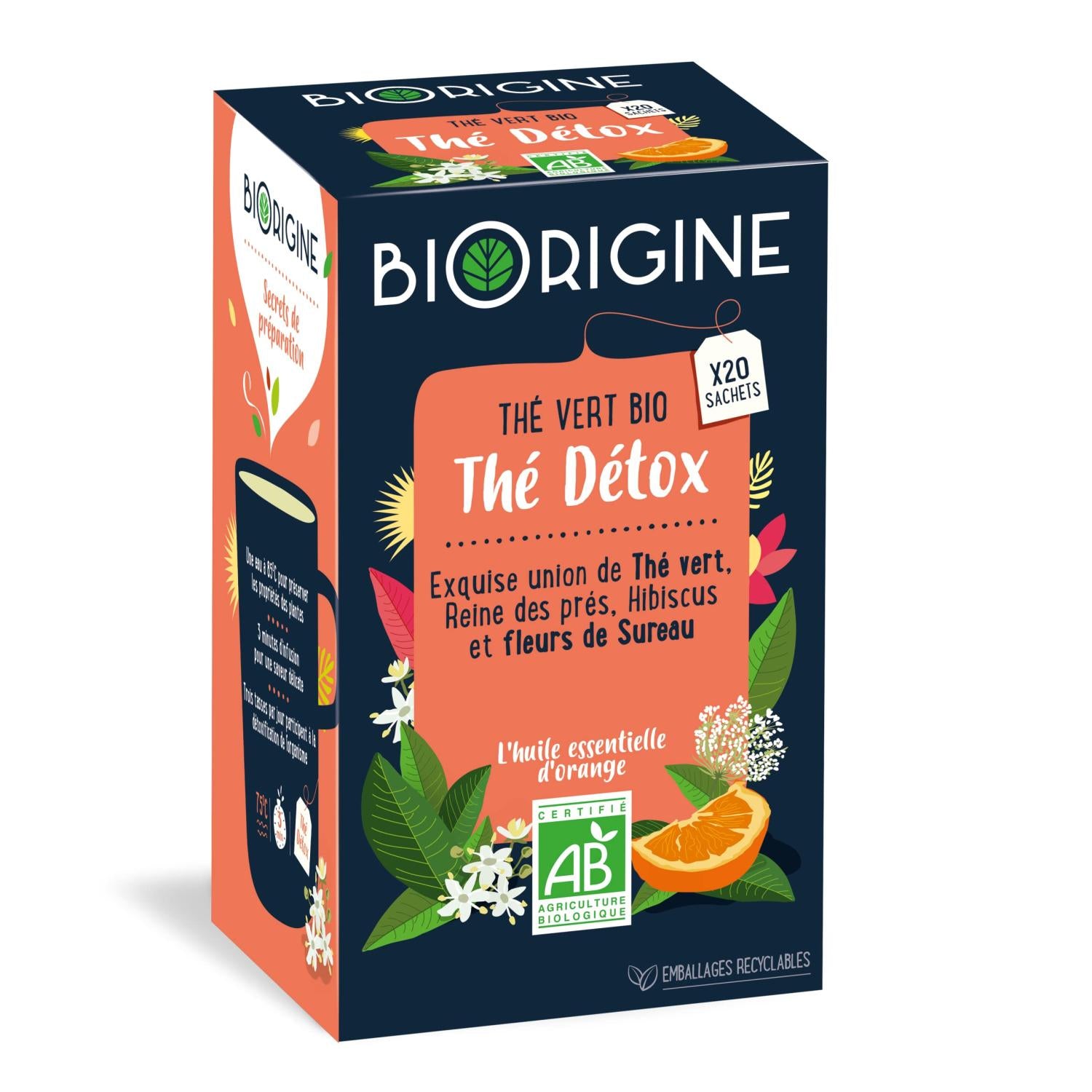 Biorigine Organic Detox Green Tea with Orange Essential Oil - 20 Tea Bags