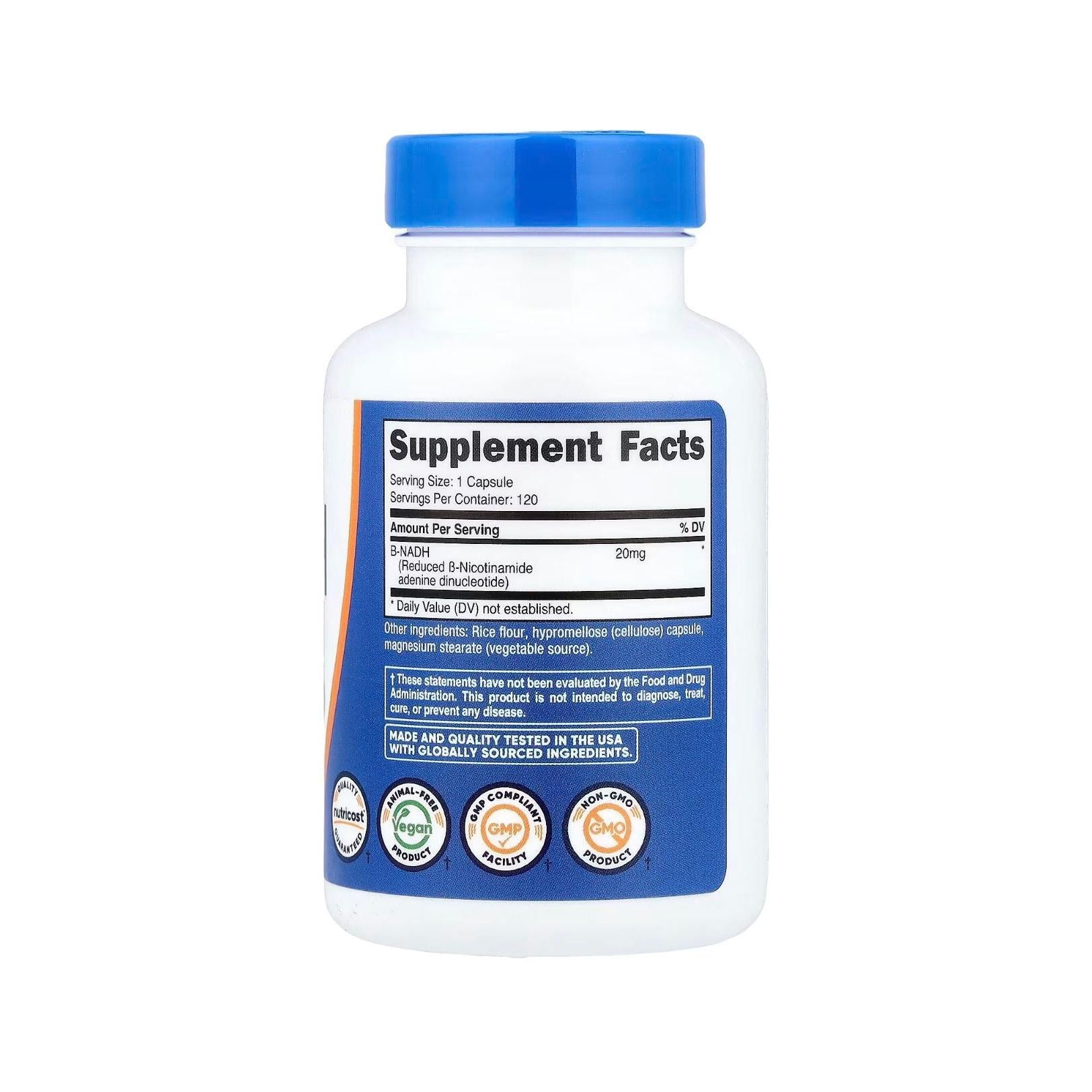 Nutricost NADH Supplement (20mg) 120 Capsules - B-Nicotinamide Adenine Dinucleotide, Vegan, Gluten-Free